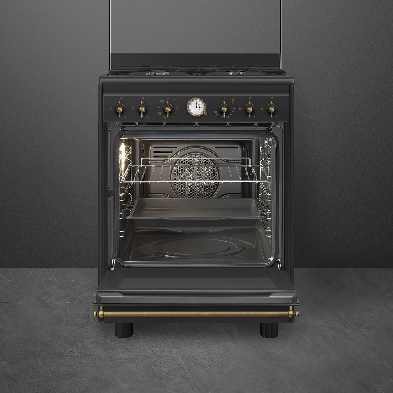 Smeg CO60GMAN2 Gas Kitchen, 60 Cm, Colonial aesthetics, 4 gas rings, Electric, Vapor Clean, Anthracite colour, Energy class A