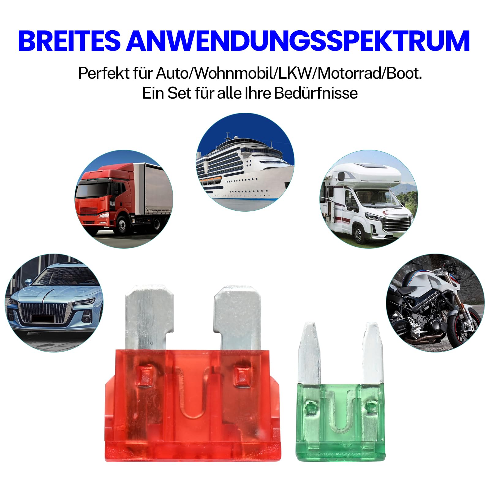 460 Stück Auto Sicherungen Set Umfassend - KFZ Sicherungen Standard, Mini, Micro und Micro2 Flachsicherungen (2A-40A) mit Sicherungszieher für PKW, Wohnmobil, LKW, Motorrad und Boote