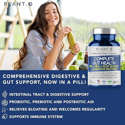 Miniatura 5 de Probiótico y posbiótico 4 en 1 para mujeres y hombres, suplemento completo de apoyo intestinal y digestivo, probióticos y enzimas digestivas