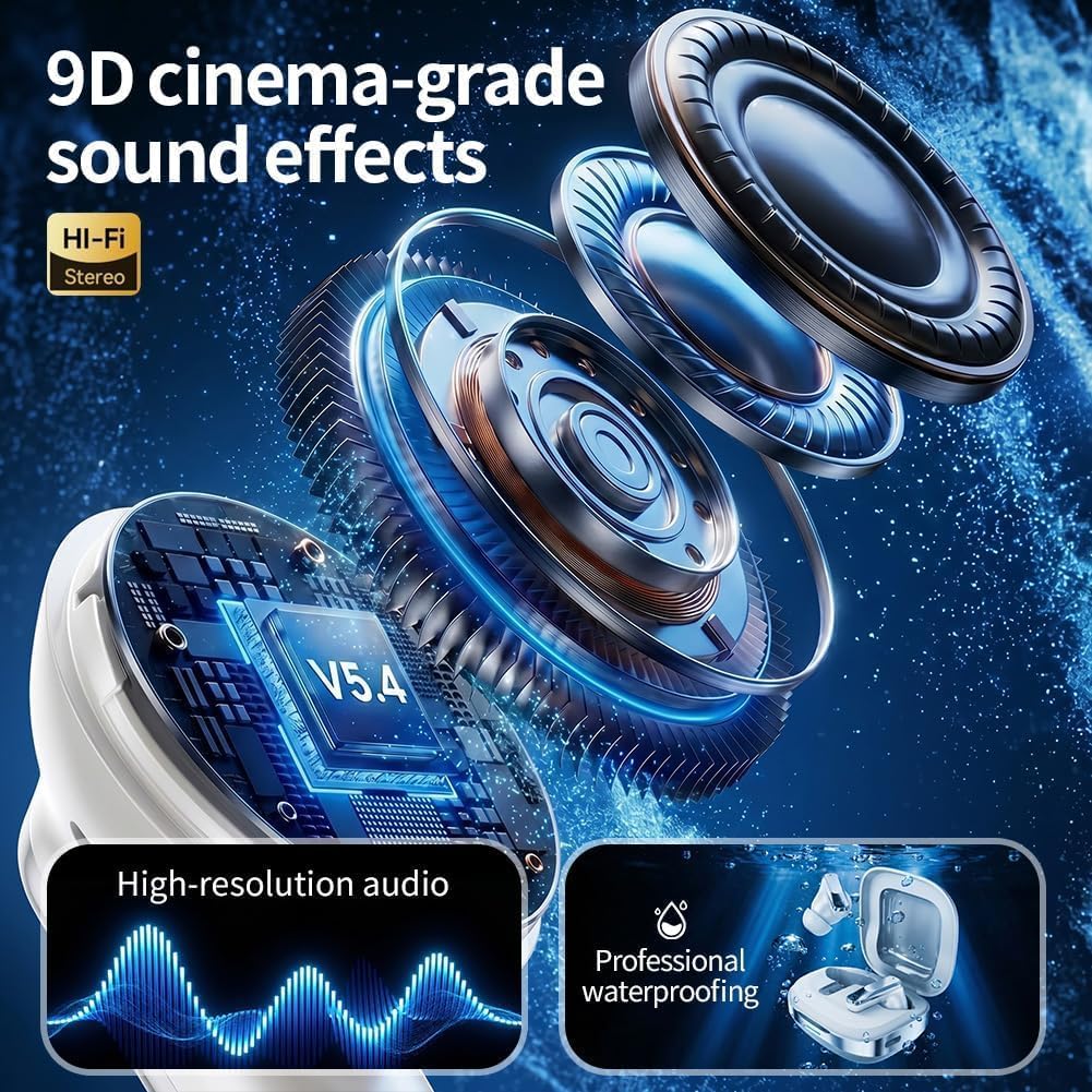 Écouteurs Bluetooth, écouteurs Intra-Auriculaires sans Fil, Bluetooth 5.4, 30 Heures de Lecture stéréo, étanches Professionnels, Interface USB-C, réduction Intelligente du Bruit （Blanc）