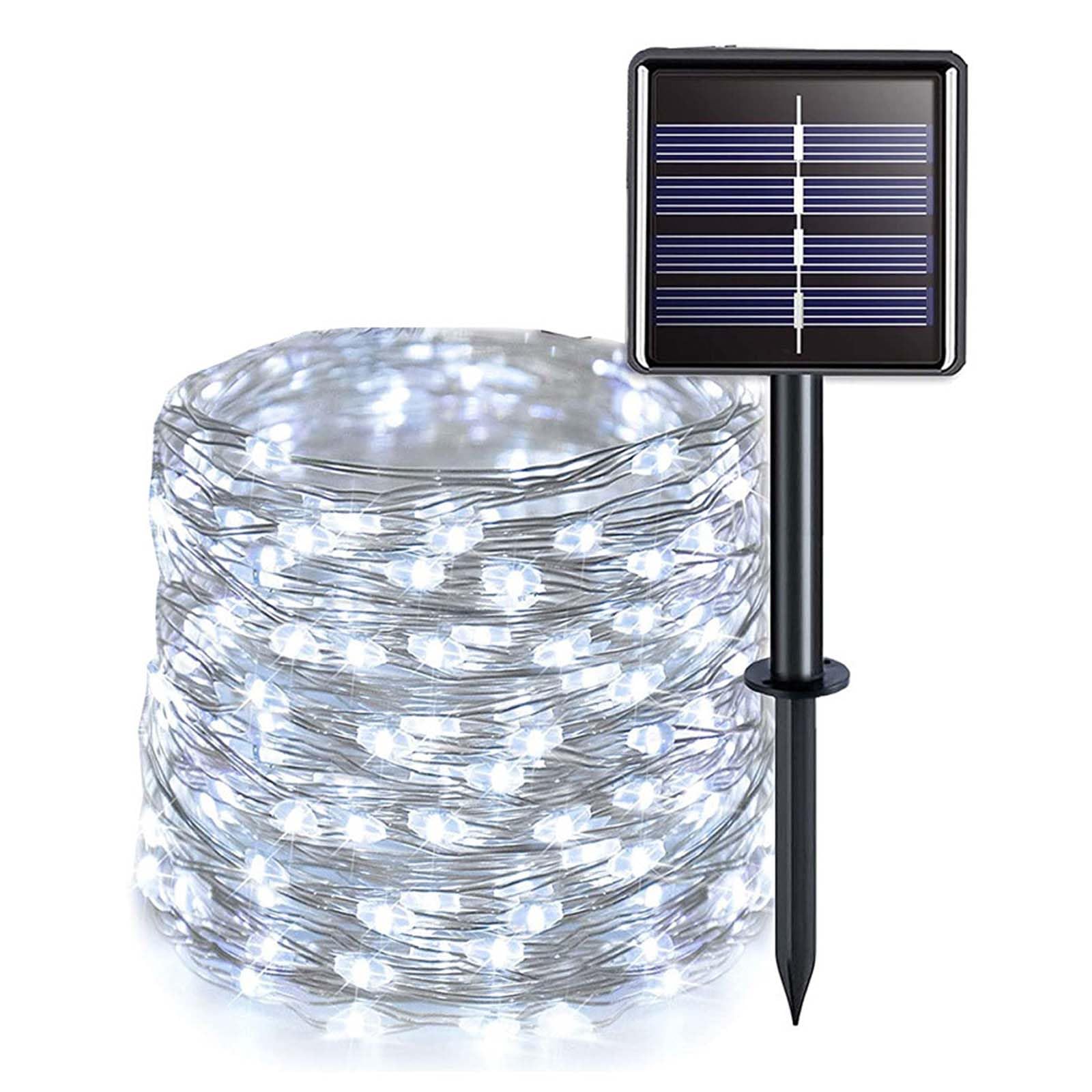 Guirnalda Luces Exterior Solar 7M 50 LED Guirnaldas Luces 8 Modos IP65 Alambre de Cobre Blanco frío Impermeable Luce Exterior Solar para Navidad Decoración de Jardín Patio Balcón Fiesta de Bodas