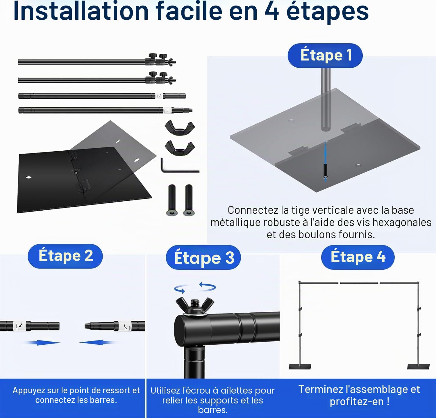 EMART Support de Fond Photo avec Socle, 2m x 3m Support Toile de Fond Réglable pour Photographie, Studio Photo Vidéo, Décoration de Fête