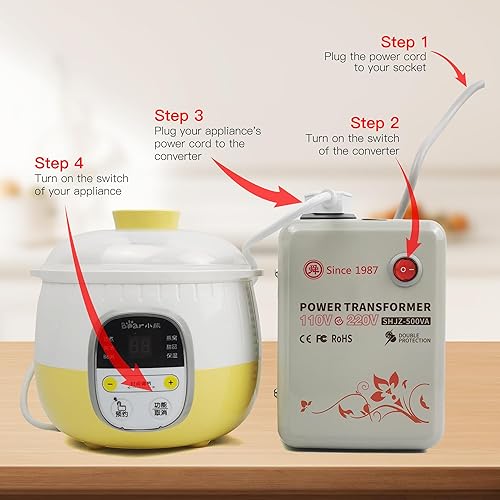 Miniatura 7 de SUNSHUN Transformador elevador de 110 V a 220 V, 500 W, convertidor de voltaje elevador de 110 V-120 V a 220 V-240 V con protección de control de