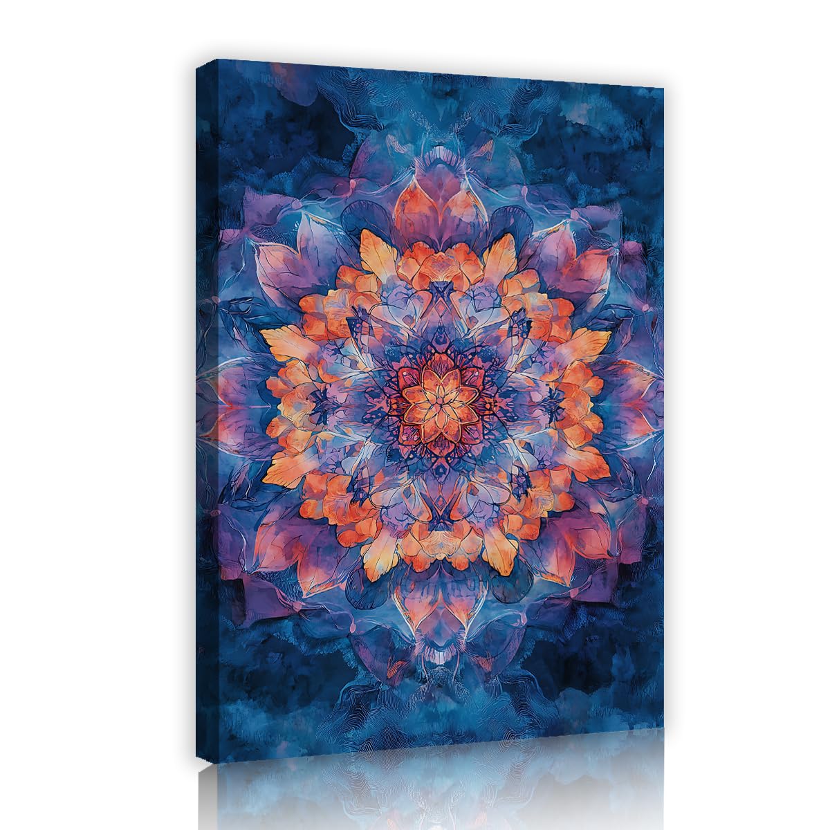 Via Vela Fbh13 Modern Psychedelic Canvas Wall Art Blue Mandala Orange Flower Painting Kaleidoscope Pattern Poster Print For Living Room Spa Hotel Lounge Office Decor 70X105cm