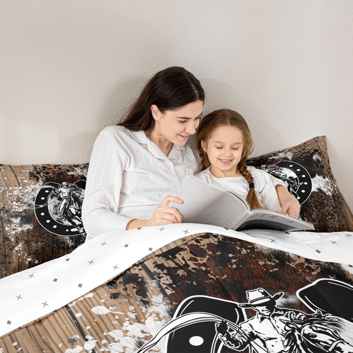 Western Cowboy Full Size Comforter Set,Horseshoe Bedding Set for Adults Teens,Children Cow Fur Skin Comforter Luxury Rustic Farmhouse Quilt Set Room Decor 3Pcs