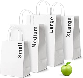 White Paper Bags with Handles | 50 Pack | 120gsm White Kraft