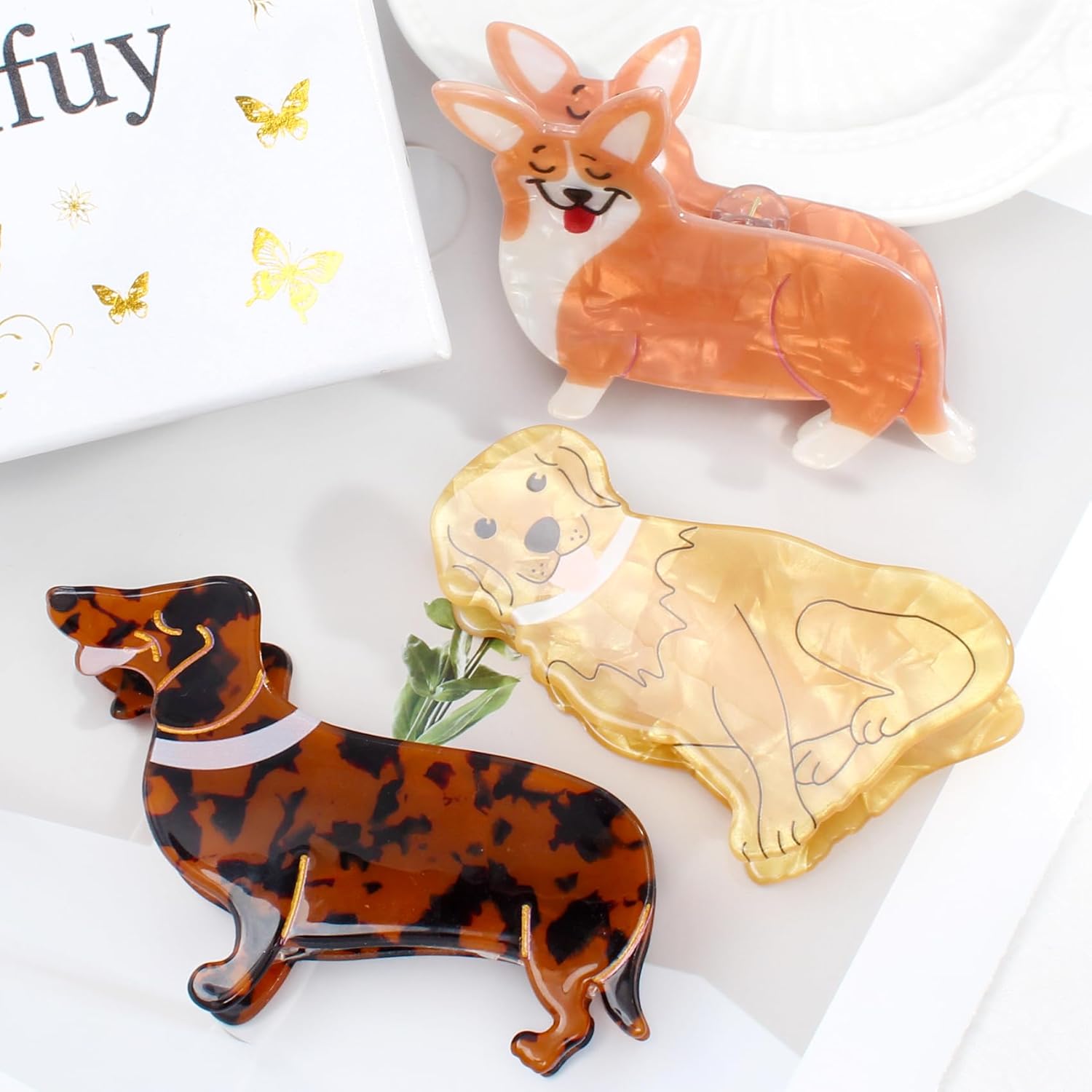 Cute Dachshund Corgi Golden Retriever Dog Claw Clips - Animal Cellulose Acetate Hair Clips for Women Girls, Puppy Lovers Funny Gifts (Pack of 3） - Image 6