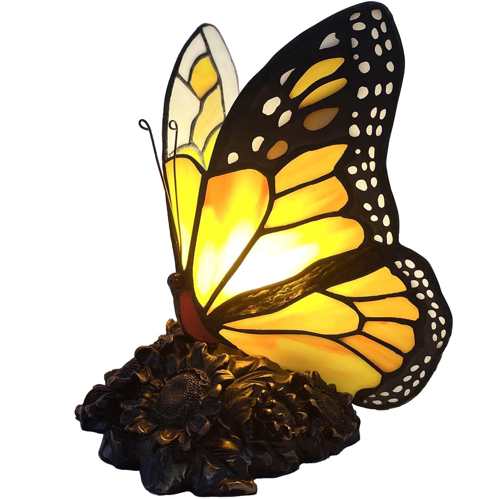 Bieye L53015 Monarch Butterfly on Sunflower Tiffany Style Accent Table Lamp for Home Decor