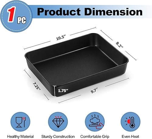 Miniatura 22 de TeamFar Sartén para lasaña, 9.4 x 7 x 2 pulgadas de acero inoxidable para hornear horneado profundo para horno tostador, sartén rectangular de Negro