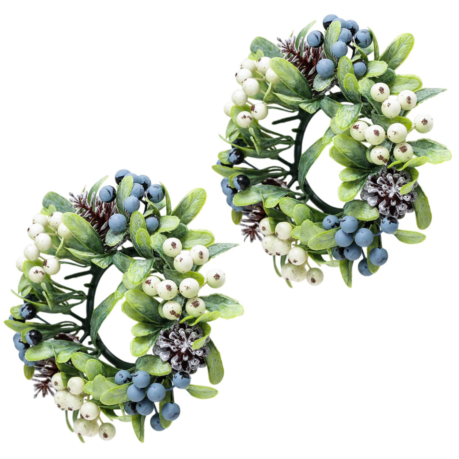 Kalttoy 2PCS Christmas Berries Pinecones Wreath Fireplaces Mantel Decors for Fireplaces Mantel Table Top Holiday Decoration Christmas Rings
