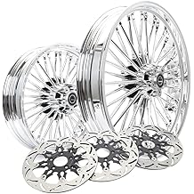 21inch 16inch Chrome Front Rear Rims Wheels Fat Spokes For Harley Touring Road King FLHRC Electra Glide FLHTC Street Glide FLHX Road Glide FLTR 2000-2008 2005 2006 W/ 11.5" Floating Brake Rotors