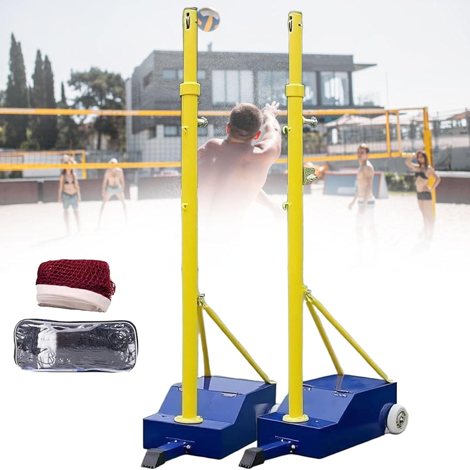 Badminton Net Frame Poles,Badminton/Volleyball Poles for Backyard,Heavy Duty Volleyball Stand with Net,5.1ft-6.9ft Adjustable Height,with Stable Base Indoor & Outdoor Use