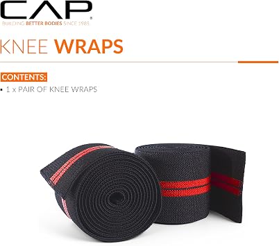 Cap Barbell Elastic Knee Wraps for Weightlifing Pair of Adjustable Knee Wraps for Men & Women, for Powerlifting, Squats, Leg Press, and Cross Training