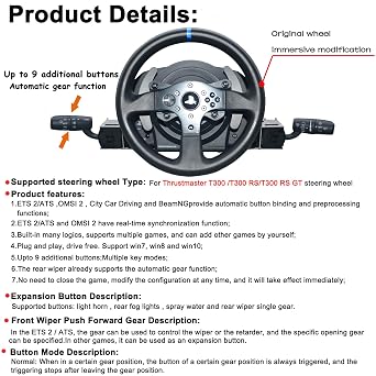 Obokidly Upgraded Version Simulator Steering Wheel Turn Signal Wiper Switch For Logitech G27/G29/Thrustmaster T300RS/Simagic,Olny Wiper Switch (For T300RS-New Version)