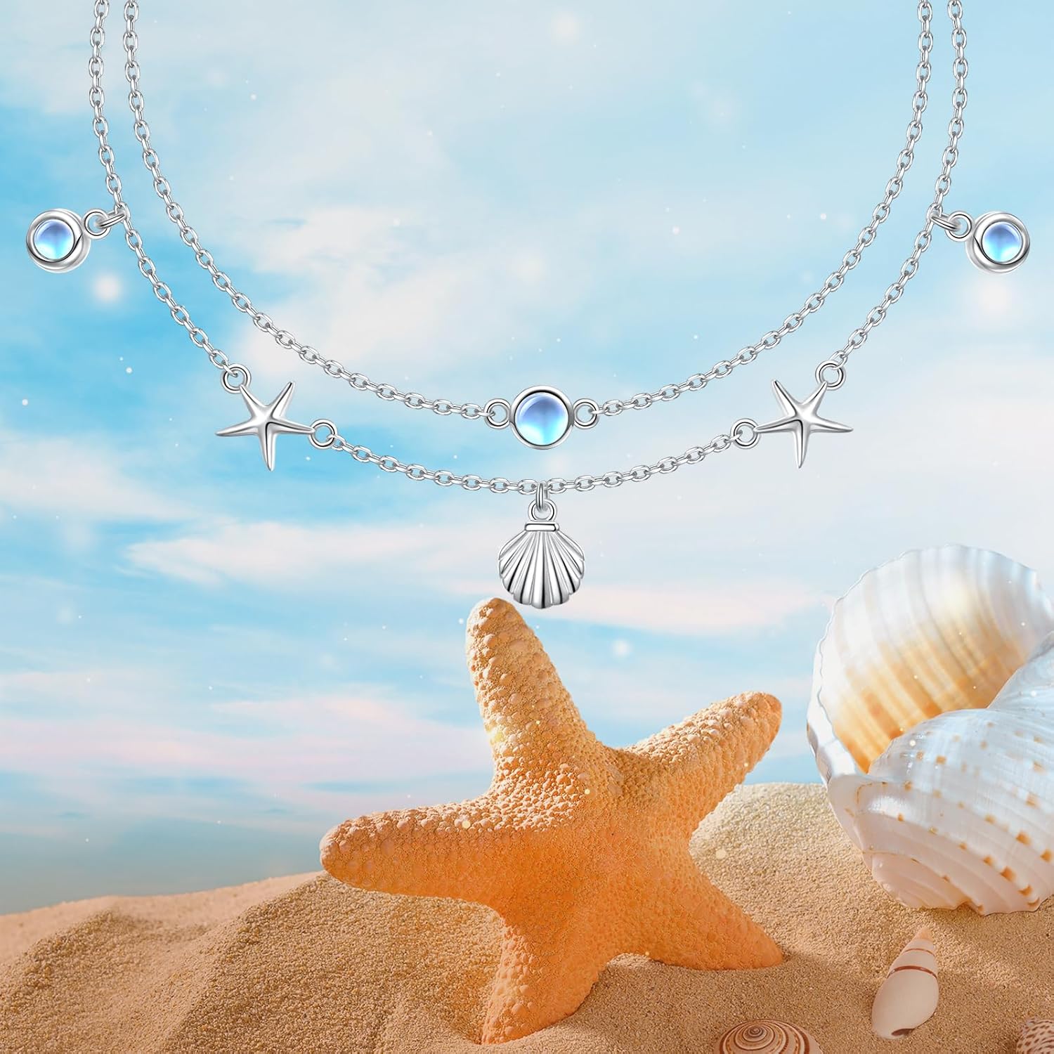 S925 Sterling Silver Elegant Foot Chain Beads Charm Boho Beach Double Layer Anklets Bracelet for Women Teenager Girls Adjustable 9 to 10.5 inches - Image 3