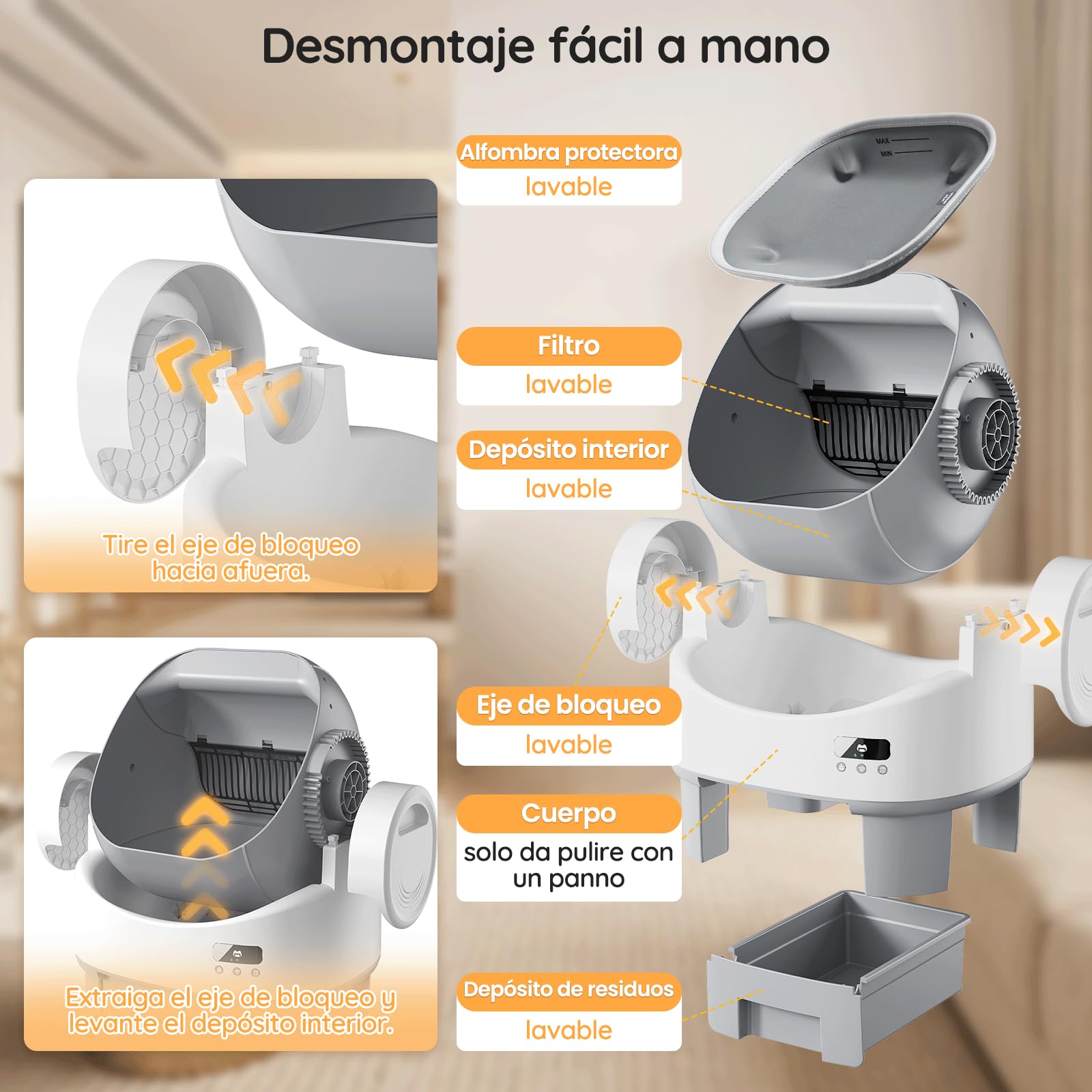 JUMMICO Arenero Gatos Autolimpiable Grande | 6 Sensores de Seguridad | Diseño XXL Semiabierto | Control App | Caja De Arena para Gatos Autolimpiable con Escalón | Funcionamiento Silencioso