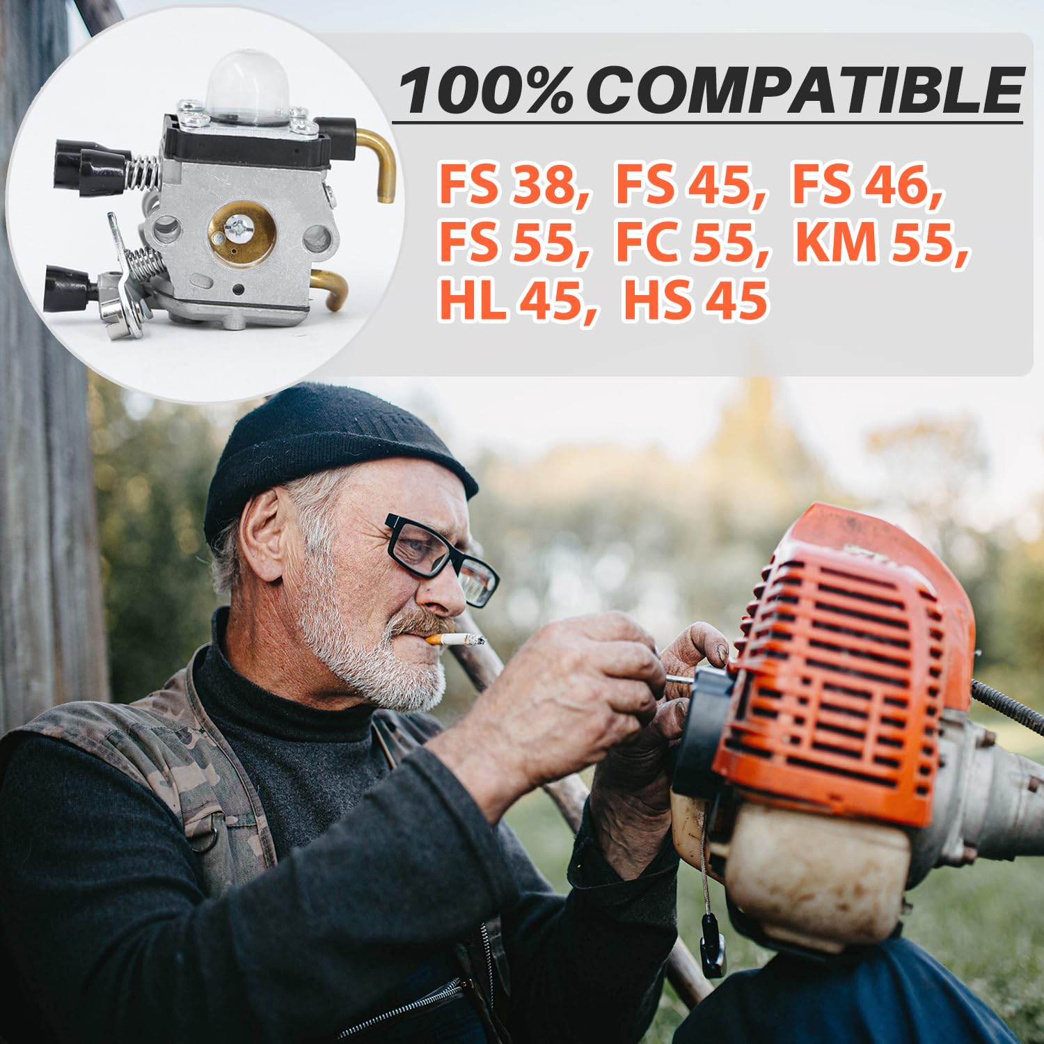 Kit Carburador para STIHL FS55 FS55R FS38 FS45 FS46 FC55 KM55 Desbrozadora, Carburador de Desbrozadora FS55 R Repuestos Carb 9 en 1 Incluye Juntas, Filtro Aire, Bujía