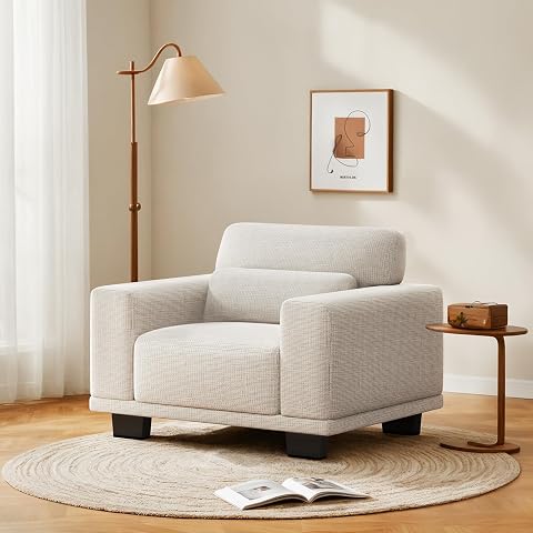 Pipishell Single Seat Couch 40 Compact Upholstered Sofa with Wide Armrests Deep Cushions Removable Washable Linen Fabric Beige