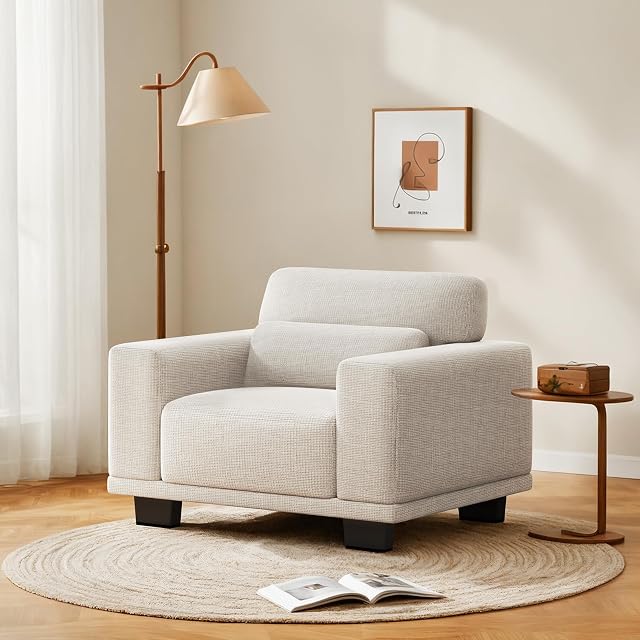Pipishell Single Seat Couch 40 Compact Upholstered Sofa with Wide Armrests Deep Cushions Removable Washable Linen Fabric Beige