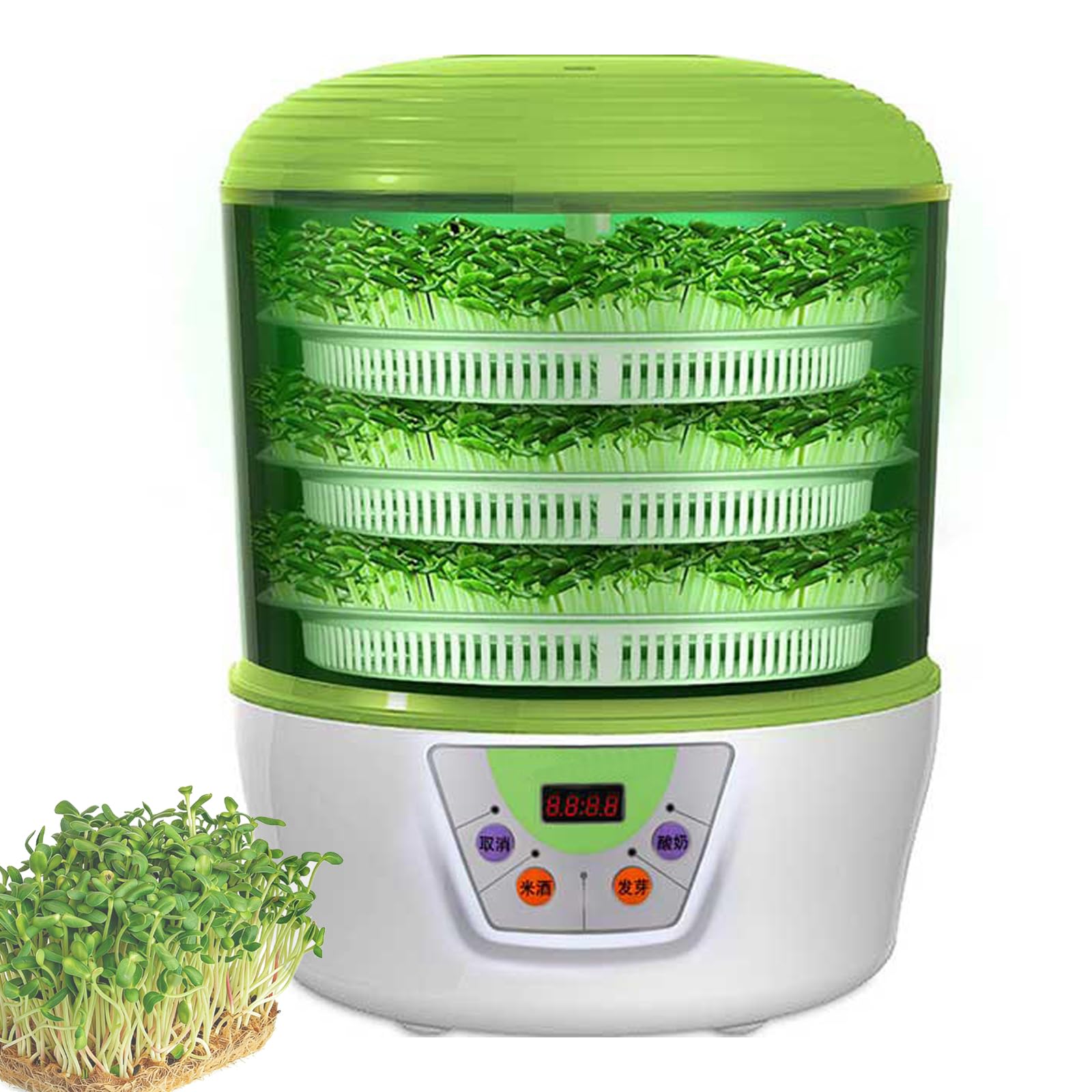 Macchina automatica per germogli di fagioli con serbatoio d'acqua da 1,25 l, spray automatico a 360 °, strumenti elettrici per la germinazione dei semi per la coltivazione domestica