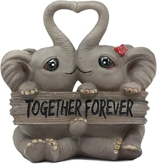 Ebros Together Forever Kissing Elephant Couple Statue 6.25" Long Pachy Lovers with Heart Shaped Trunks Figurine Love Elephants Talisman of Luck Collectible (1)