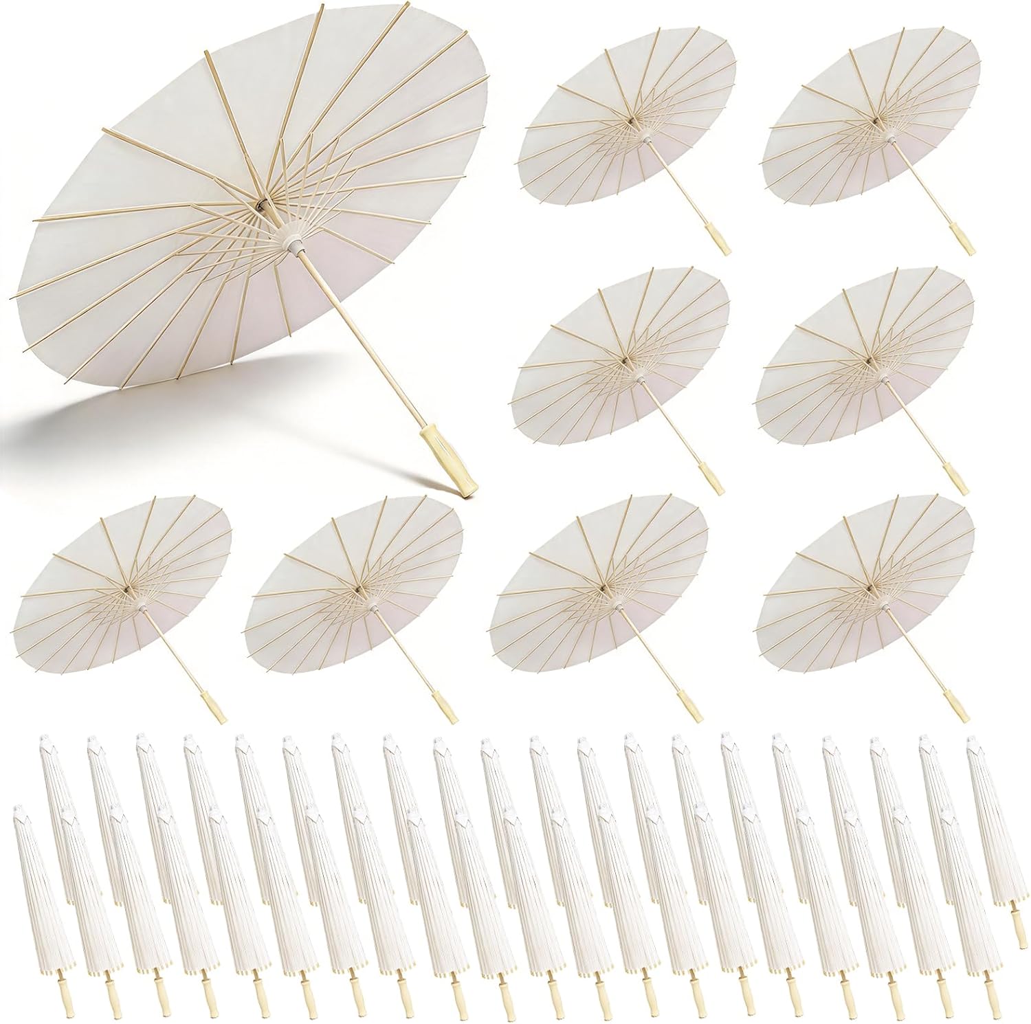 33 Inch White Paper Umbrellas 2 Pack Paper Decorative Chinese Japanese Parasol Umbrella DIY Oiled Painting Umbrellas Crafts for Wedding Bridal Party Decor