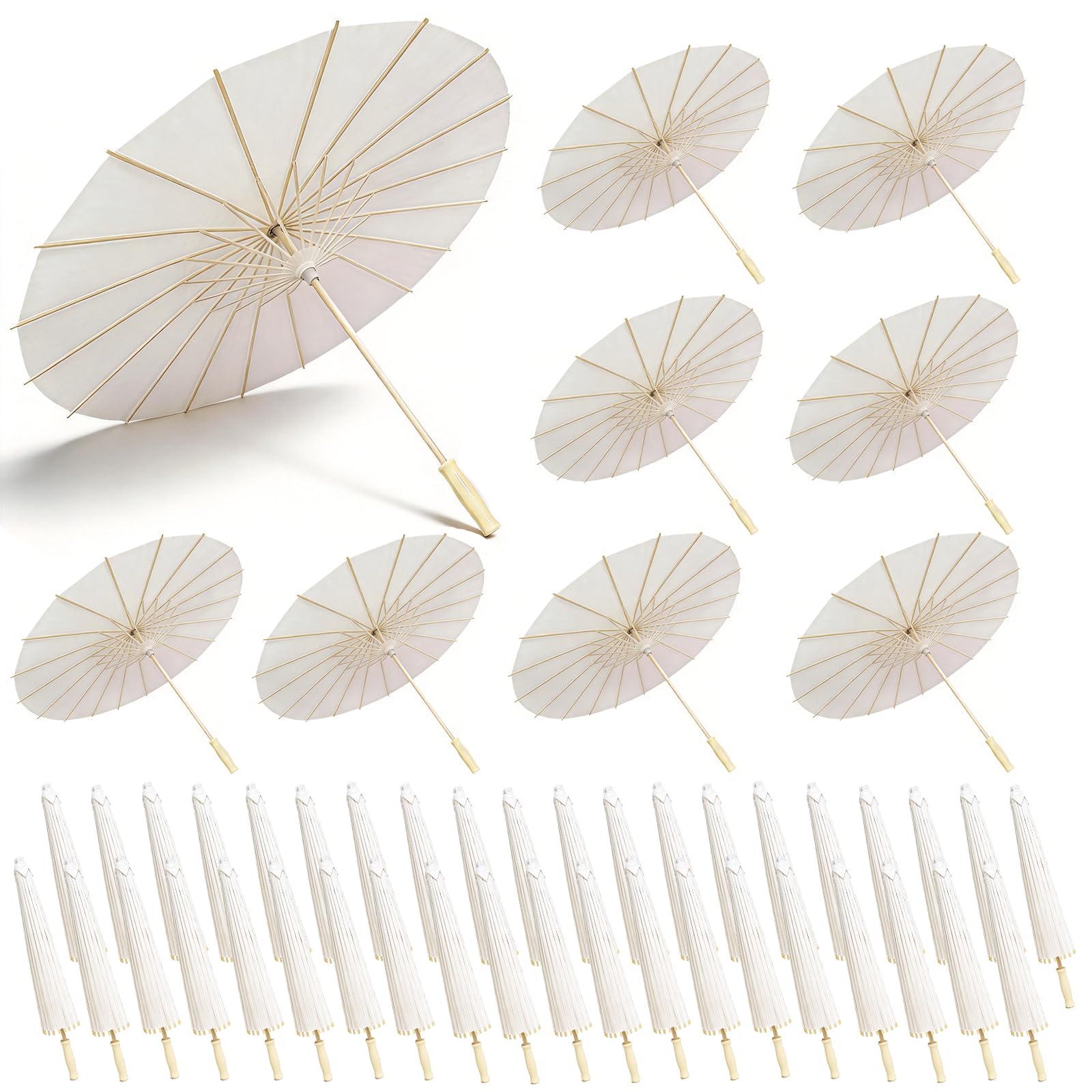 Photo 1 of IuGlas 33 Inch White Paper Umbrellas 60 Pack Paper Decorative Chinese Japanese Parasol Umbrella DIY Oiled Painting Umbrellas Crafts for Wedding Bridal Party Decor