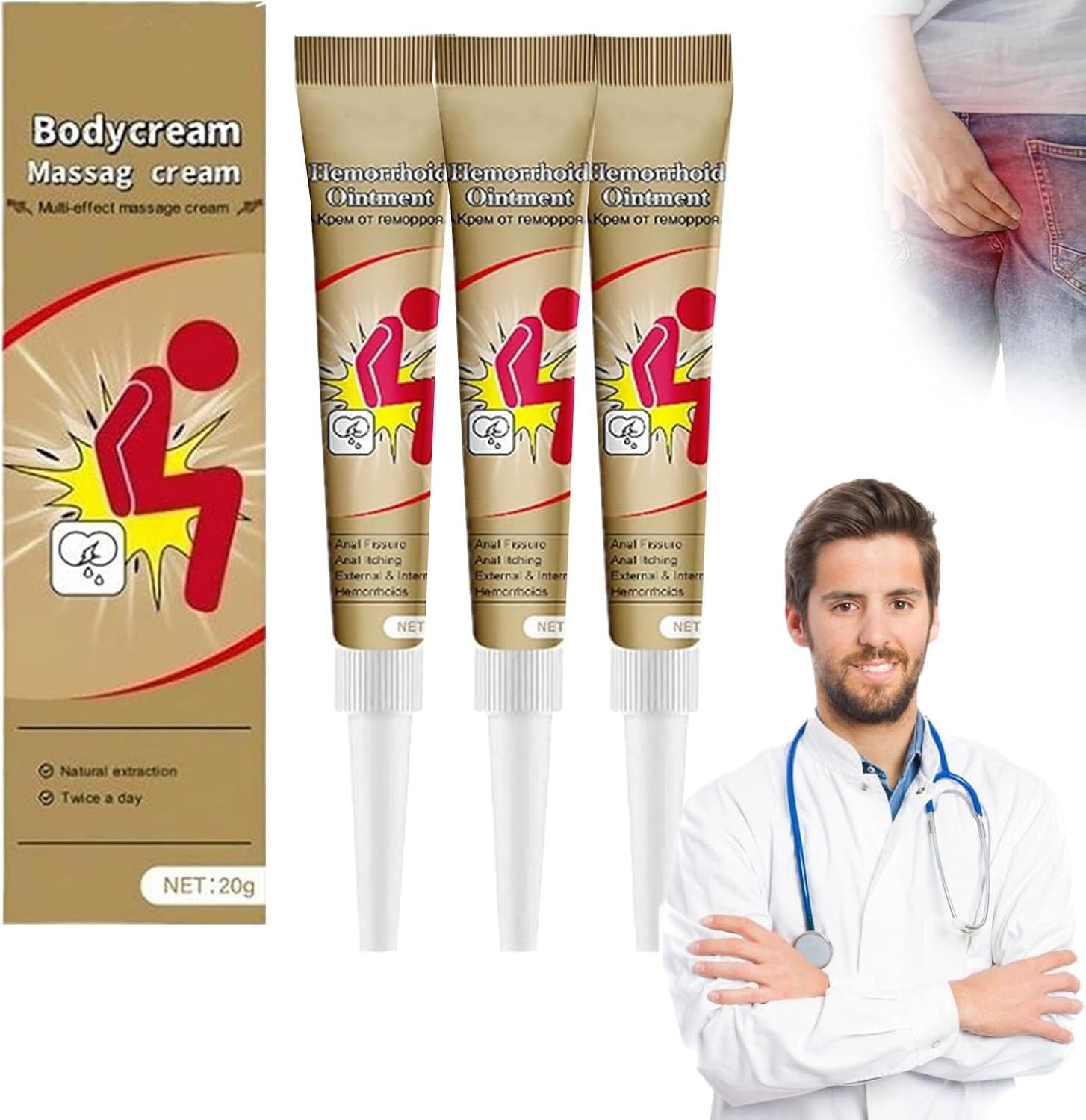 Sadoer Body Cream,Herbal Hemorrhoid Cream,Body Care Cream Massage,Sadoer Body Care Cream for Women Men (3pcs)