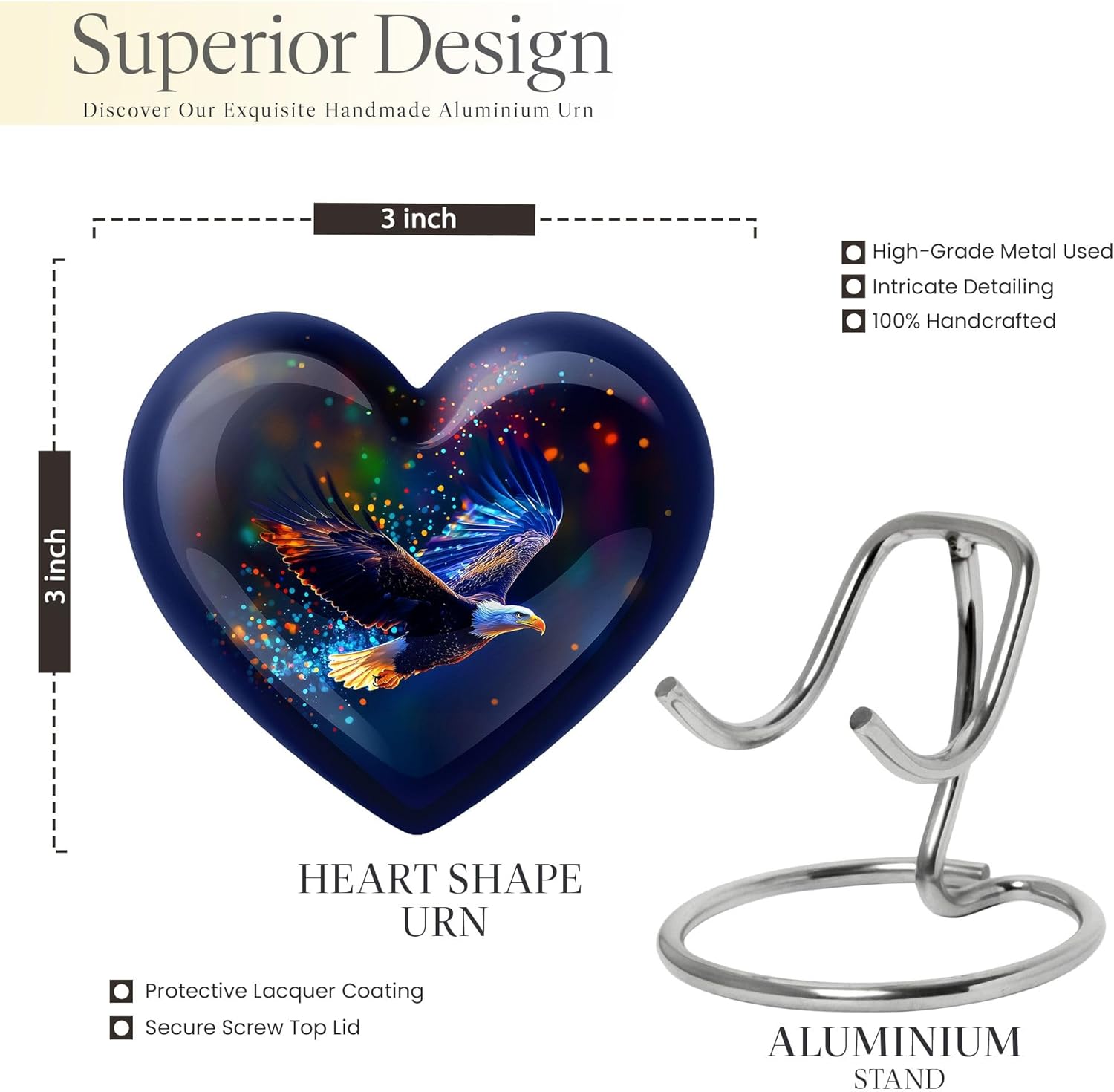 Eagle Urns for Human Ashes Adult Female - Blue Mini Urn for Human Ashes Women - Heart Small Keepsake - Cremation Adult Urns for Burial - Burial Funeral Keepsake Urn for Male 3 Inch