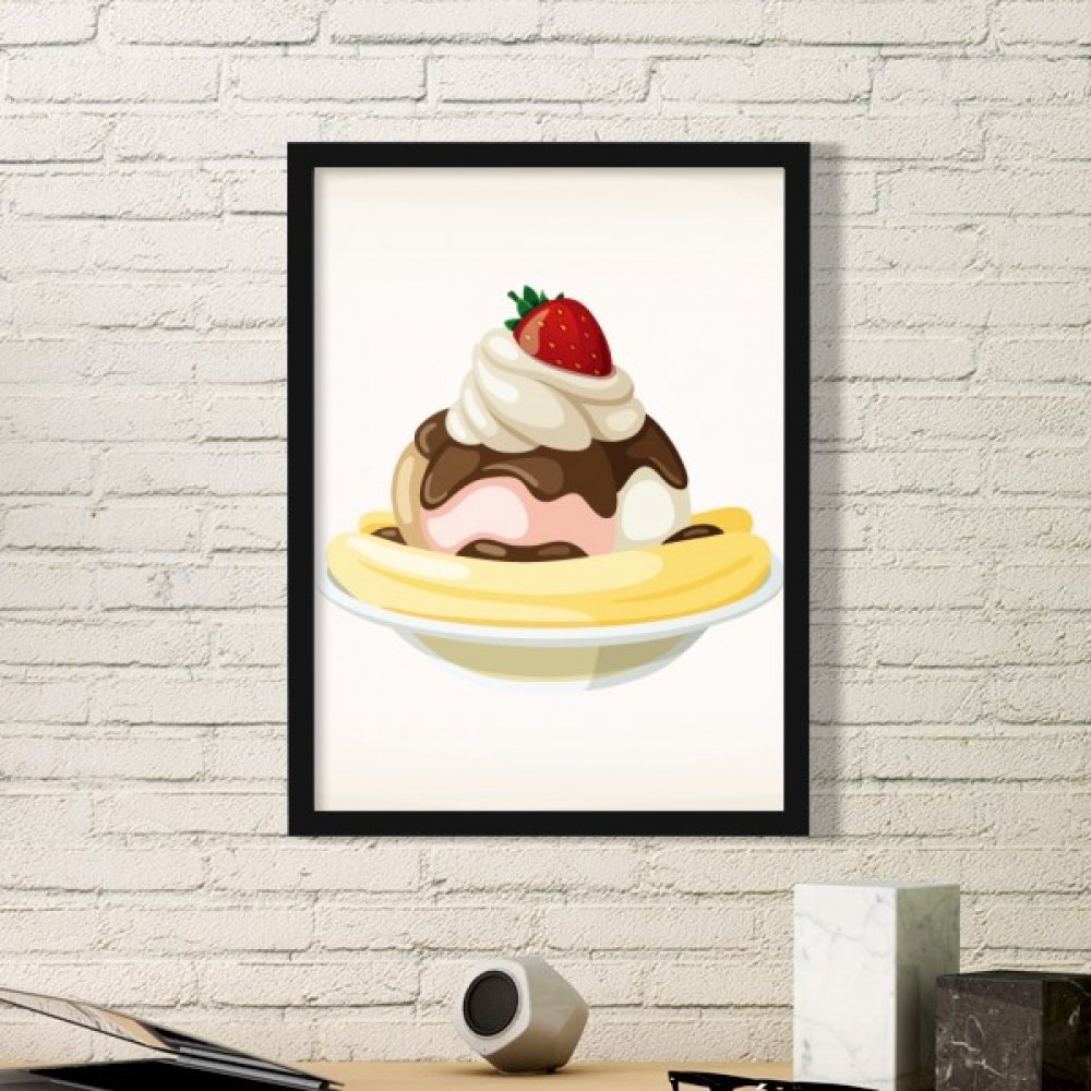Cadre photo bois noir rectangle avec peinture fraise banane et crème glacée