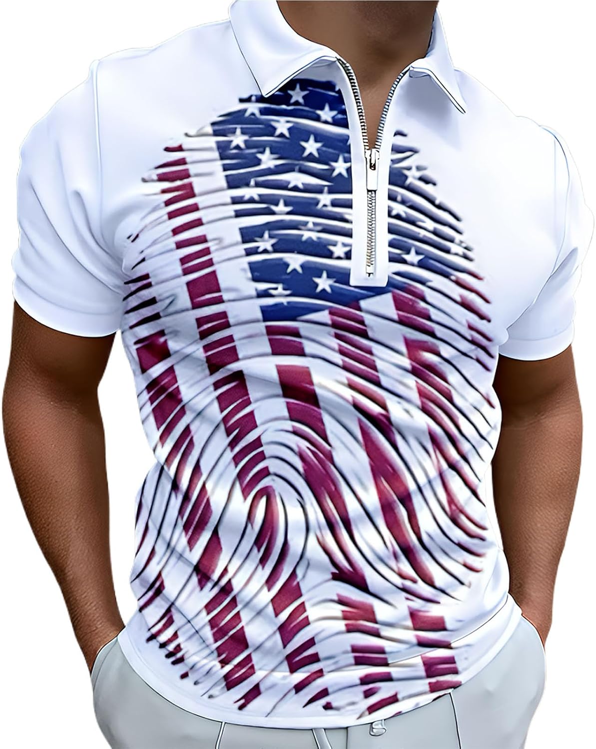 RTRDE Men's USA Polo Shirt Short Sleeve Quarter Zip Flag Print Athletic Workout Performance Collar Tshirts, S-3XL
