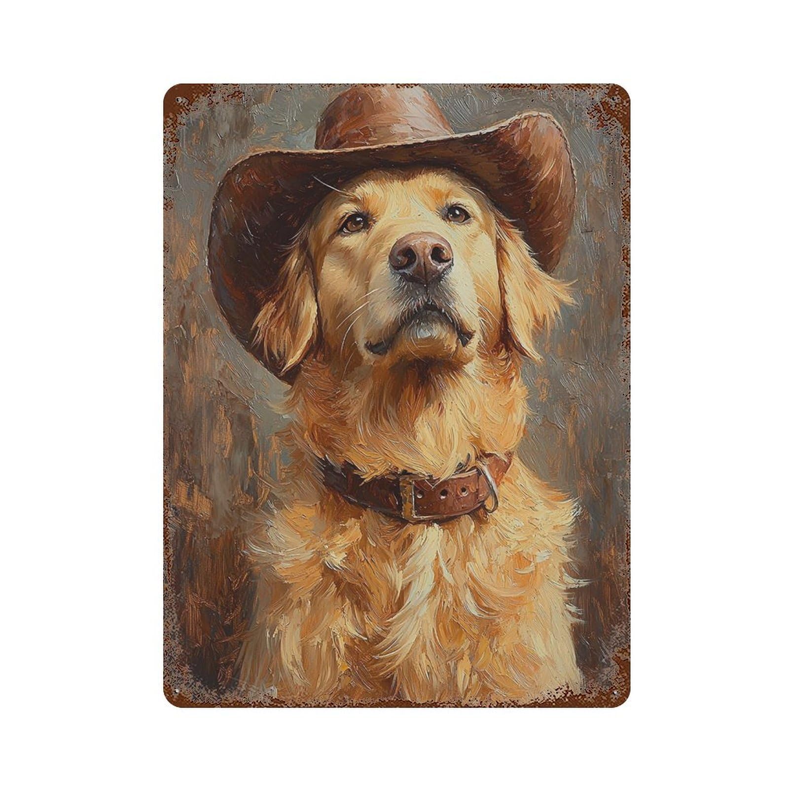 Western Dog in Cowboy Hat Decorative Tin Sign 15.7"x11.8", Farmhouse Wall Decor for Garage, Bar And Workshop Decor