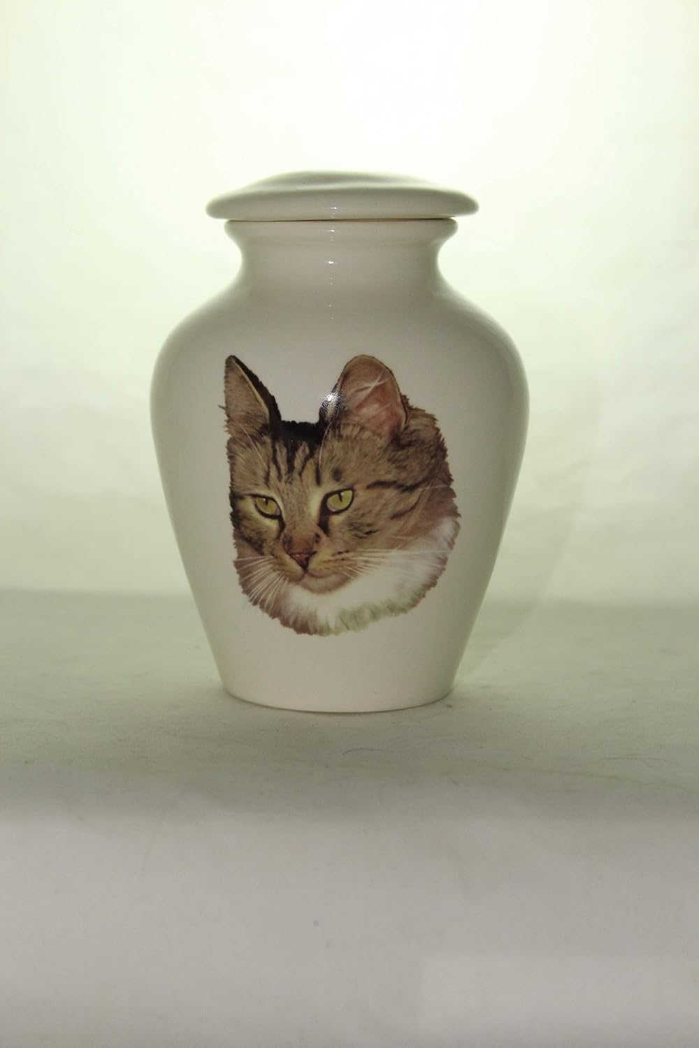 Tricolor Long Hair Tabby Cat Urn- Cremation Urn or Keepsake for Ashes - Hand Made Pottery (29 Cubic 5" Tall x 4" Wide)