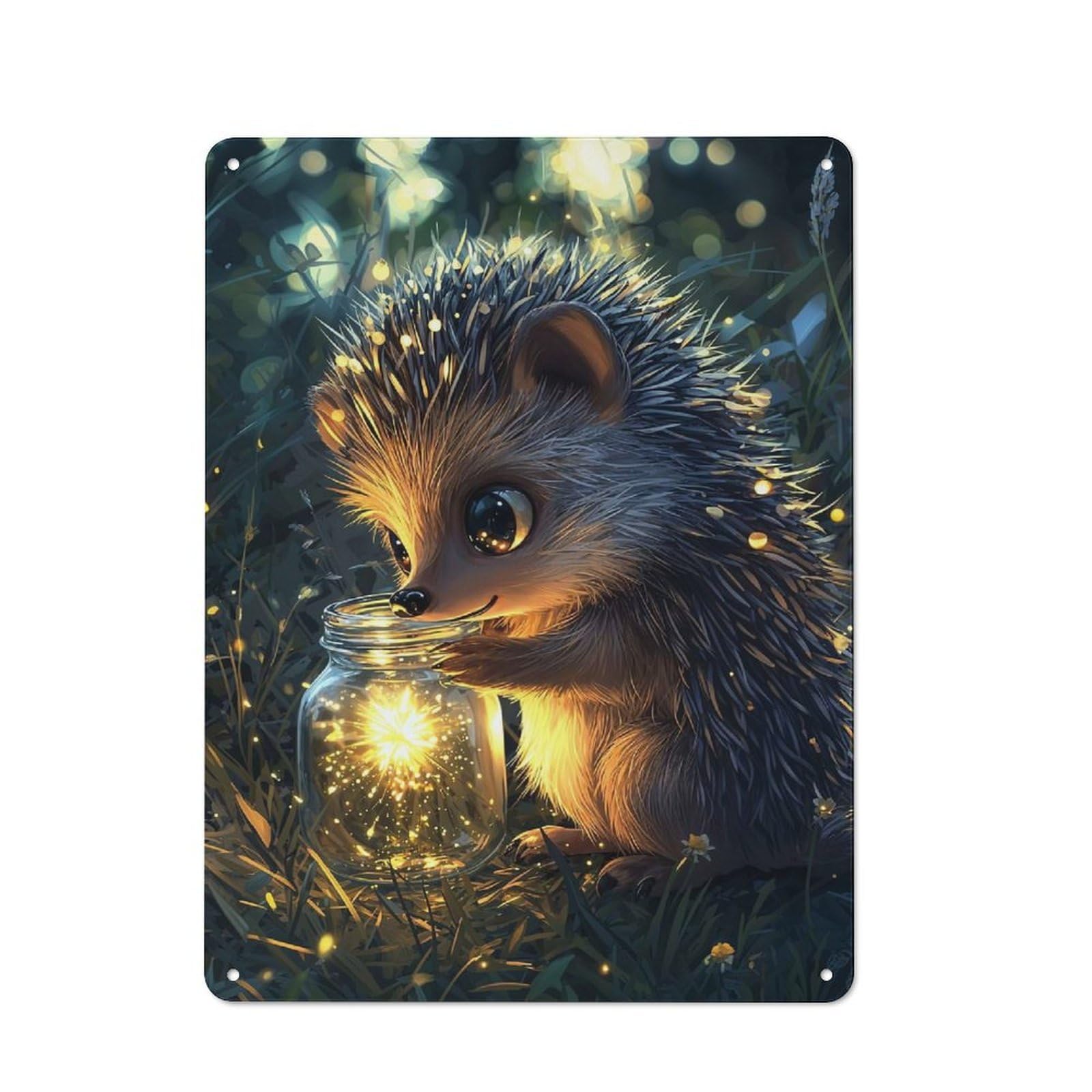 Junmoney Style-24 Hedgehog With Firefly Jar Retro Metal Sign 40X30cm For Garage Or Workshop, With Clear Retro Wall Decor Character