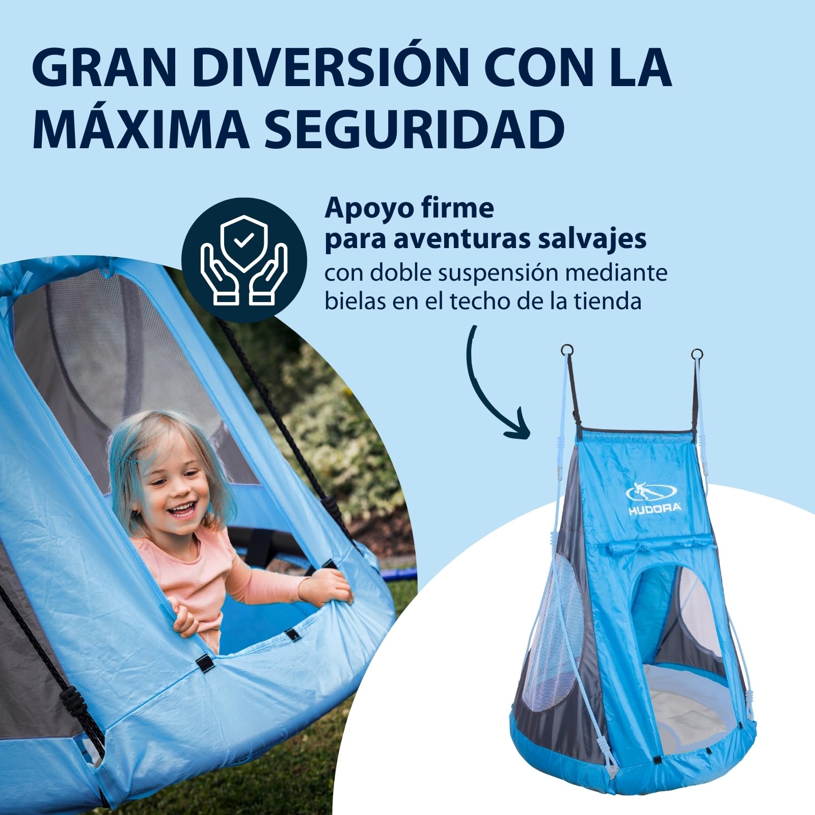 Funda de Tienda HUDORA Cosy Castle - Funda de Tienda para Columpio HUDORA Nest 90 & 110/120 en Azul/limón - Tienda de Columpio de poliéster para Interior y Exterior