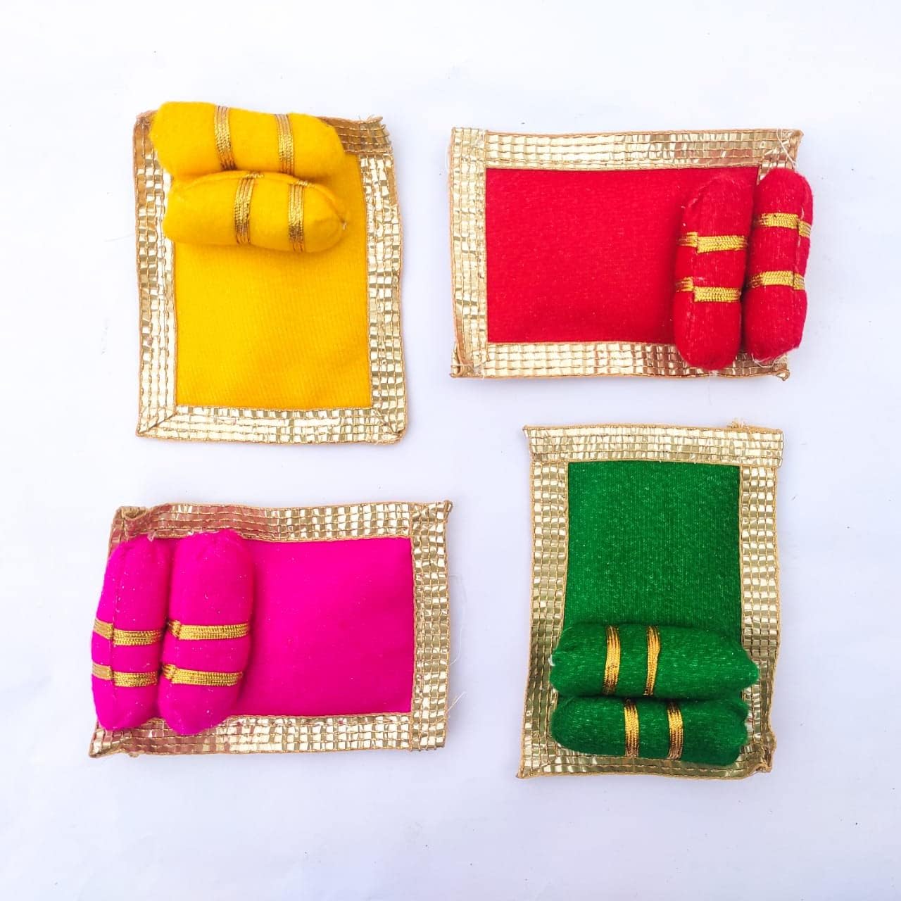 Achleshwar Laddu Gopal Aasan Set | Velvet Gaddi Takiya Combo for Krishna Idol | Decorative Bedding Set for Bal Gopal Puja & Shringar | Soft & Comfortable | Multicolor | Small (Pack of 4)