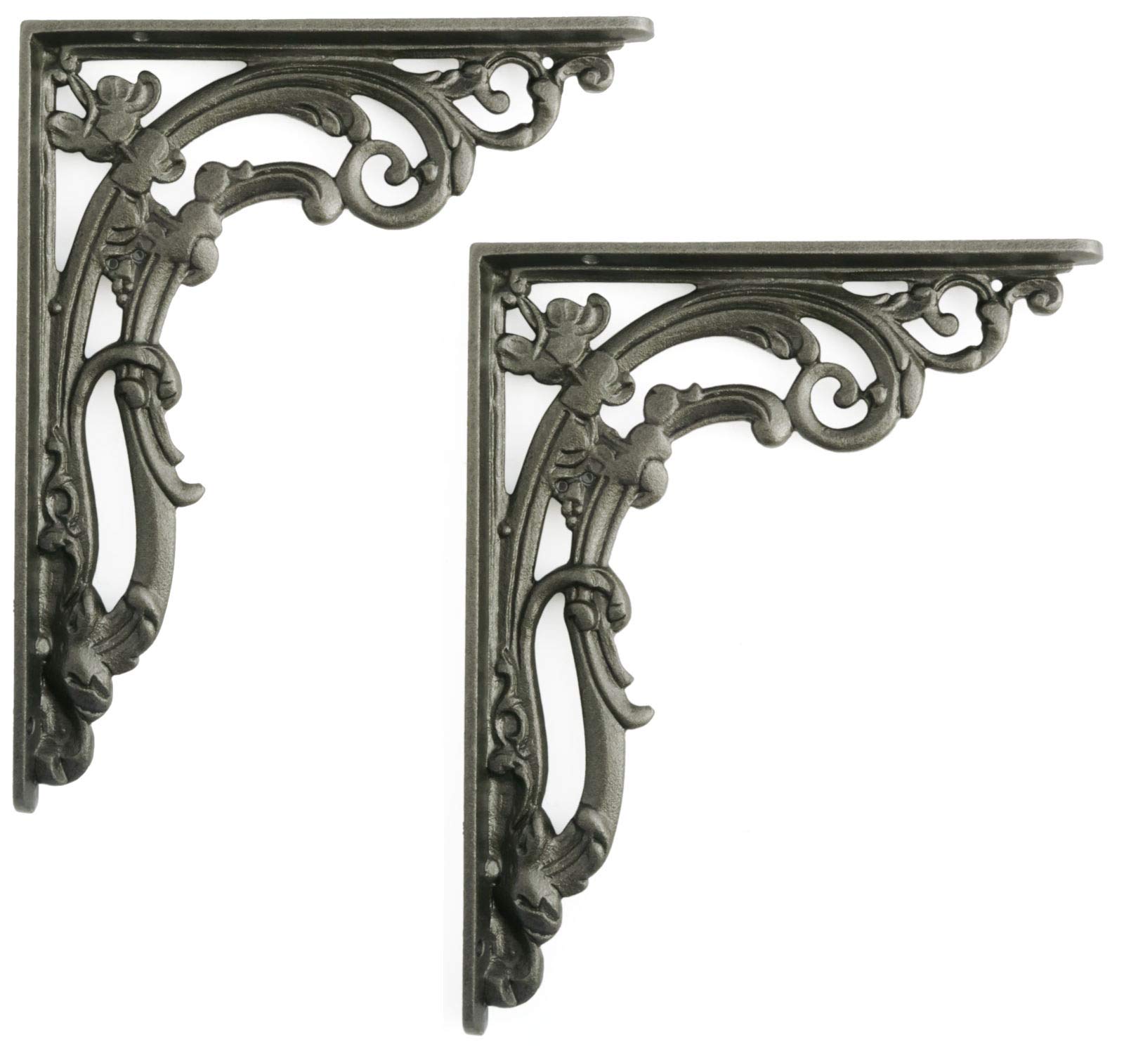 Castelion® Pair of Cast Iron Victorian Scroll Leaf Shelf Brackets (Medium Size: 20cm x 23cm)