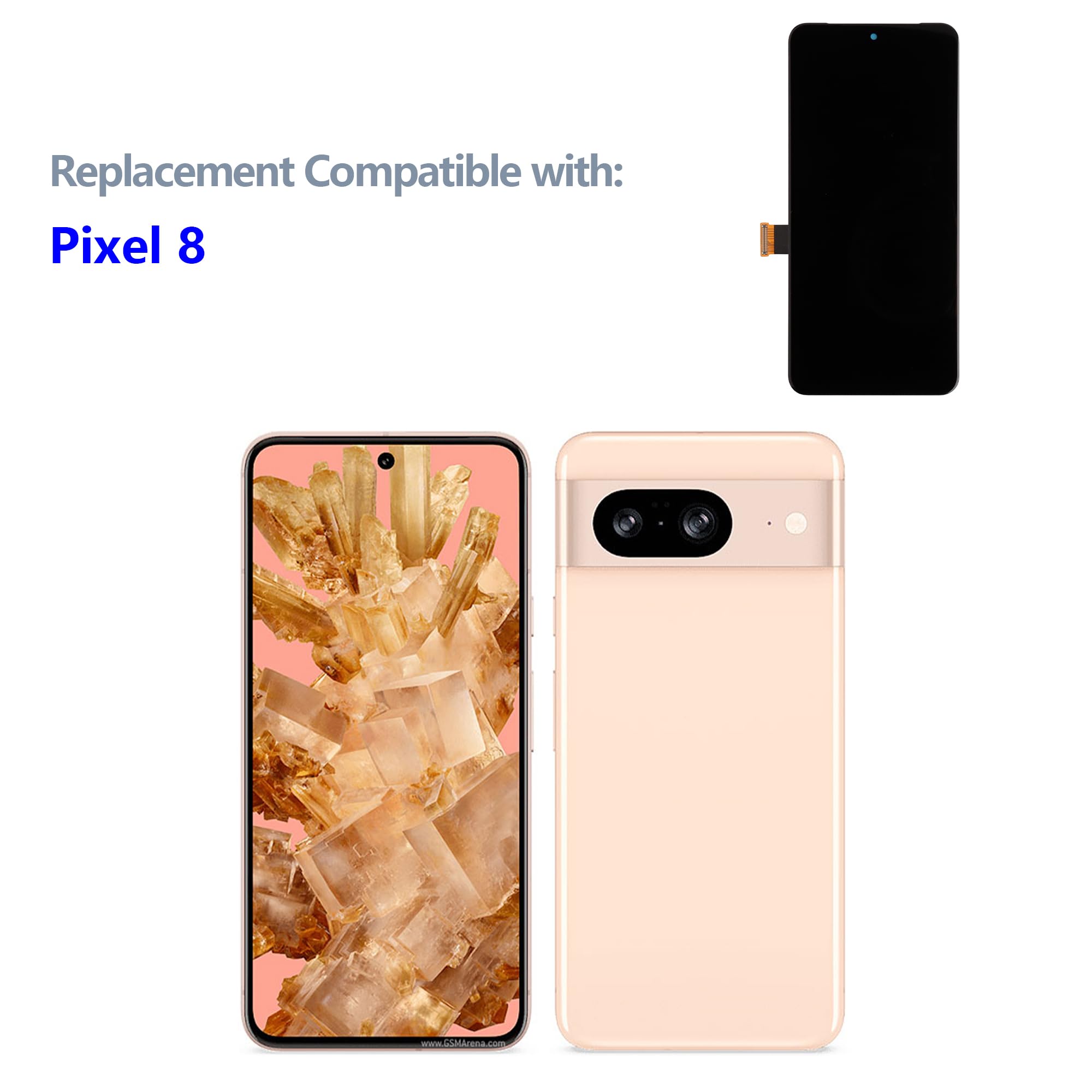 Display OLED da 6,2 Pollici Compatibile con Google Pixel 8 (Nero Senza Cornice) Display LCD sostitutivo Touchscreen + Set di Strumenti