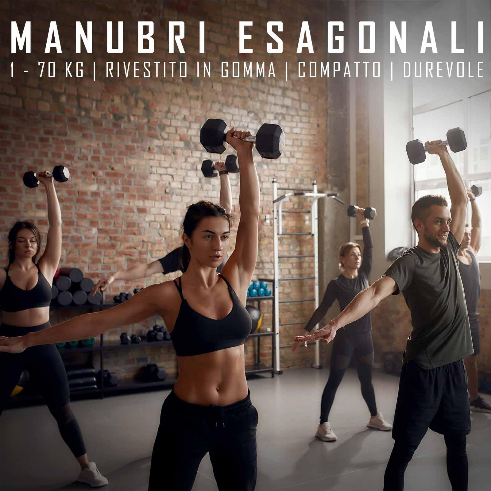 Strength Shop Manubri Palestra Anti-Roll (1-70kg), Pesi Palestra in Acciaio Temprato con Rivestimento in Gomma Resistente, Impugnatura Ergonomica, Dumbbells per Allenamento Completo del Corpo