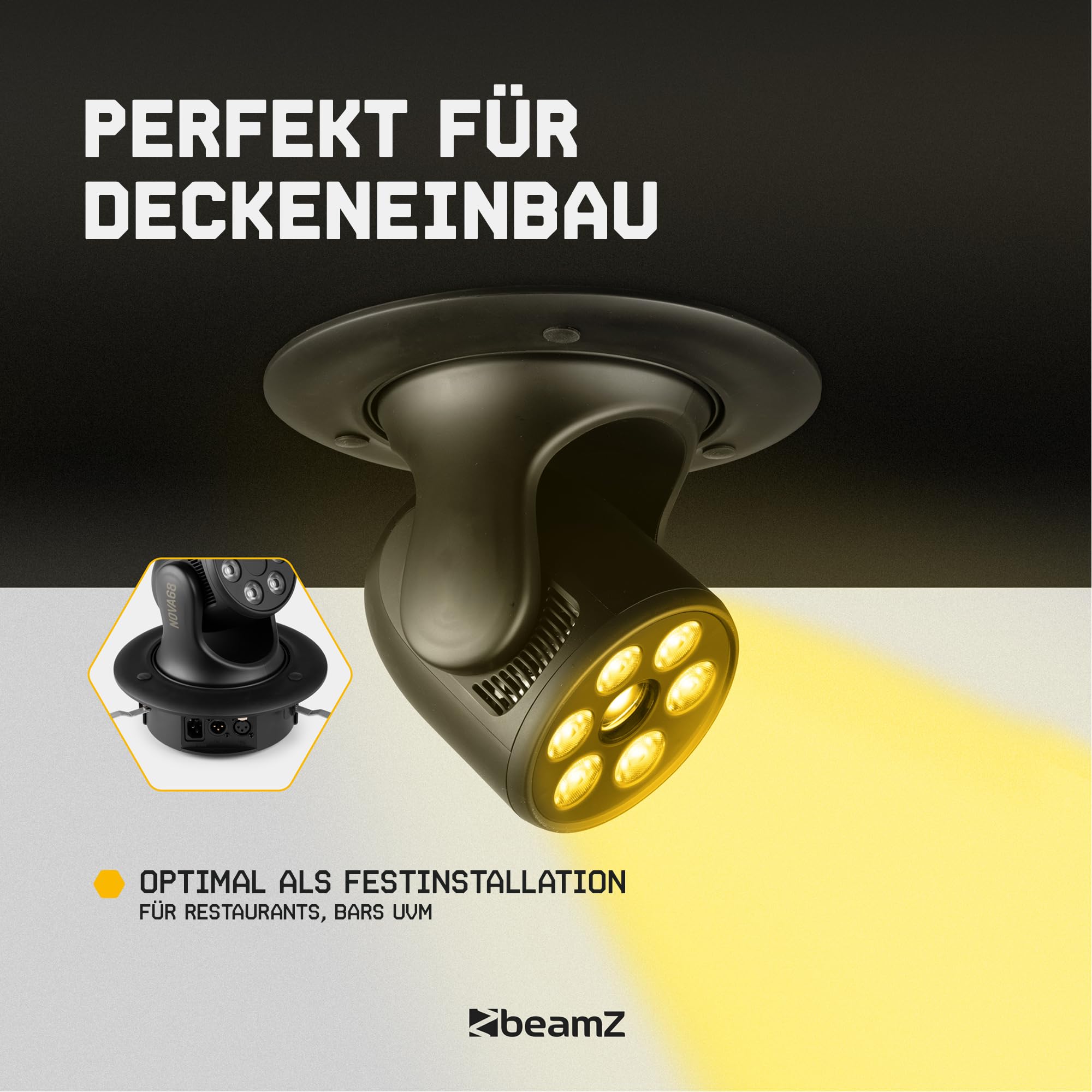 BeamZ NOVA68G-BK Moving Head Wash – Kompaktes Disco Licht, LED Moving Head mit 6x 8 Watt RGBW, Gobo & Farbrad – DMX Licht Musikgesteuert – DJ Lichtanlage für Party Lichter, Disco, Restaurant & Bühne