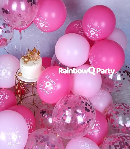 Miniatura 4 de RainbowQ Party Kit de 36 globos de 9 cumpleaños de color rosa intenso para Gir 12 pulgadas, 9 números, látex, helio, decoración de fiesta de feliz
