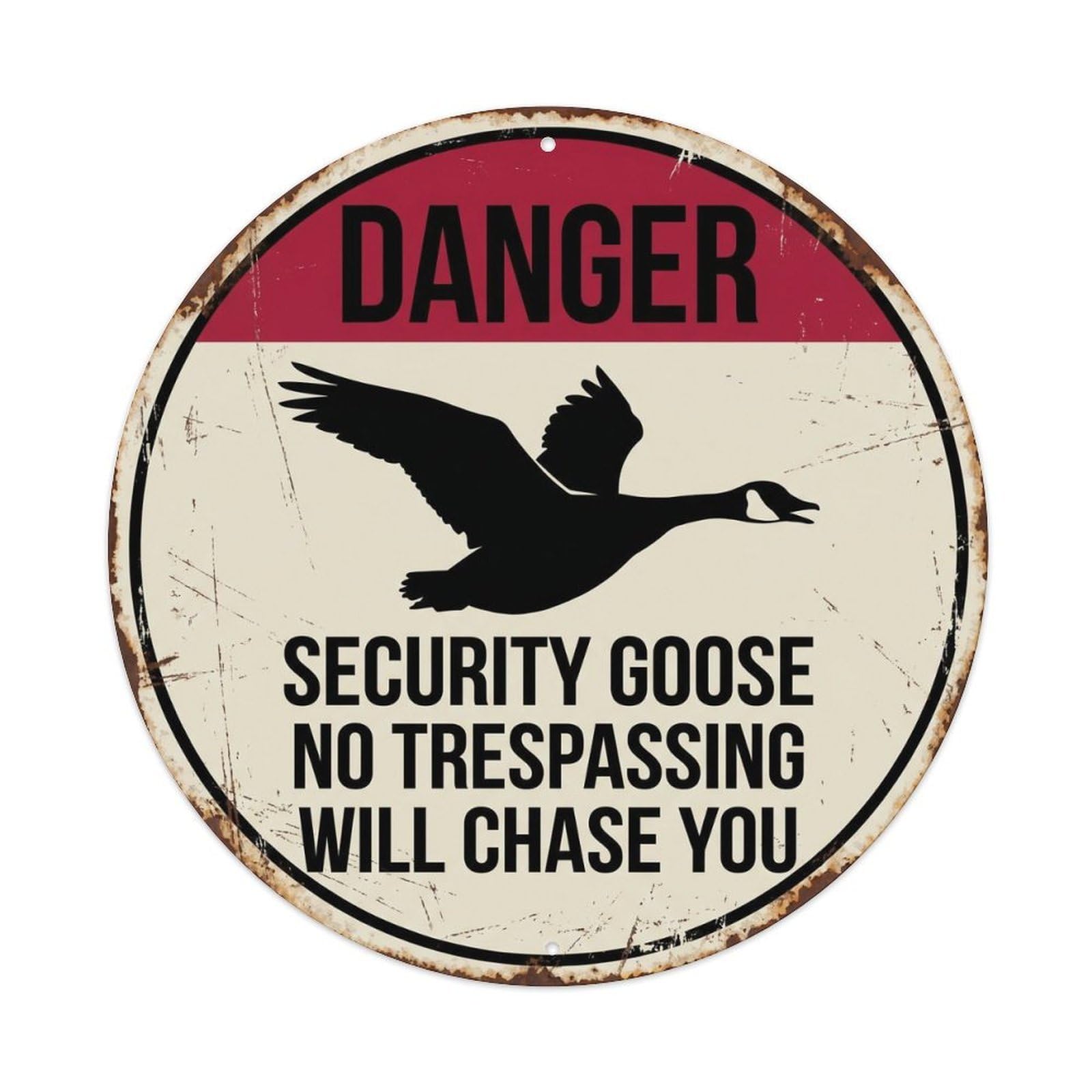 Angry Goose Security Patrol Vintage Metal Tin Sign Plaque Wall Decor for Cafe, Club, Garden Round Metal Poster 8x8Inch