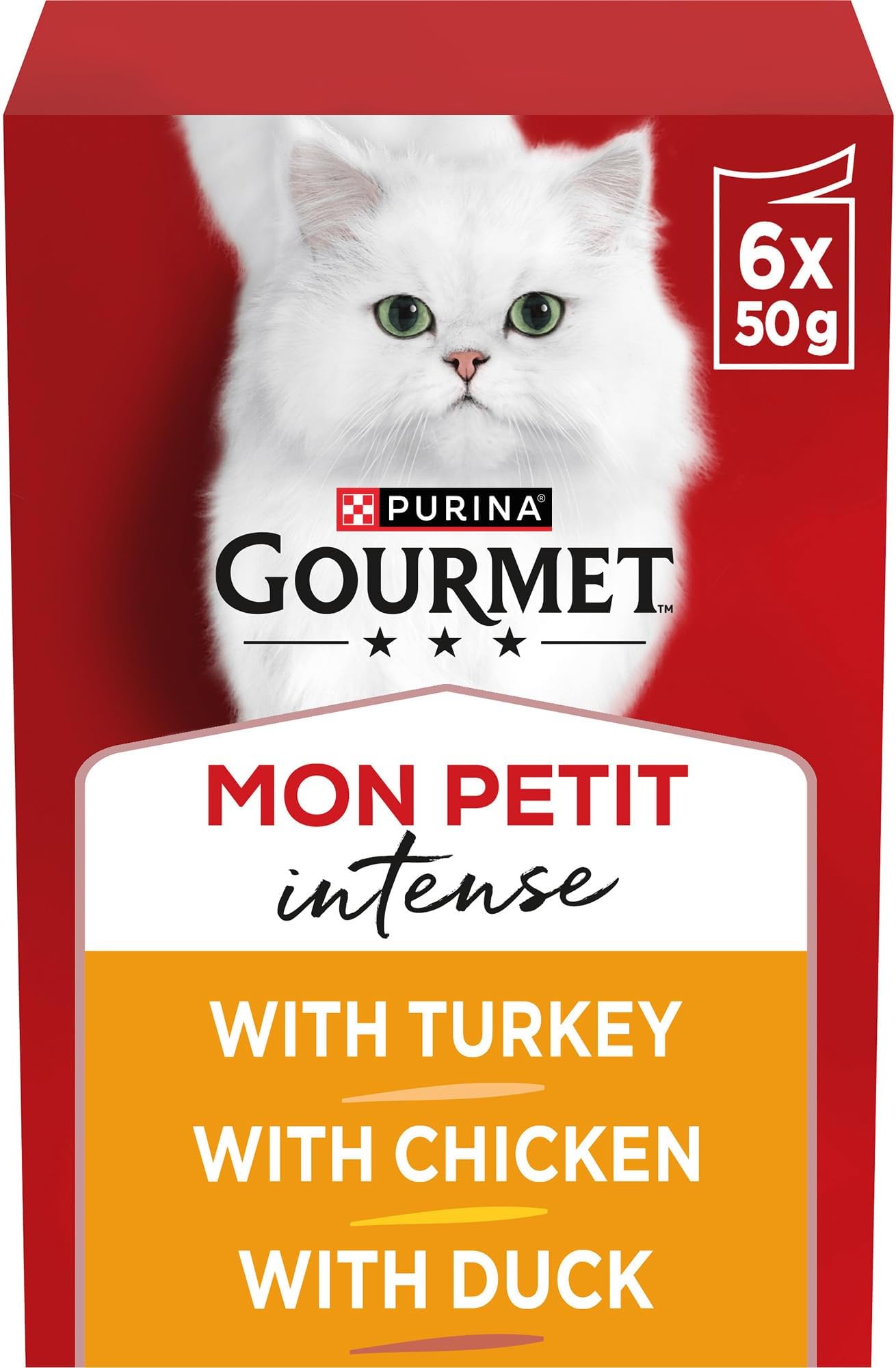 GOURMET Mon Petit Intense Meaty Variety Duck, Chicken, Turkey Wet Cat Food 6x50g (Pack of 8)