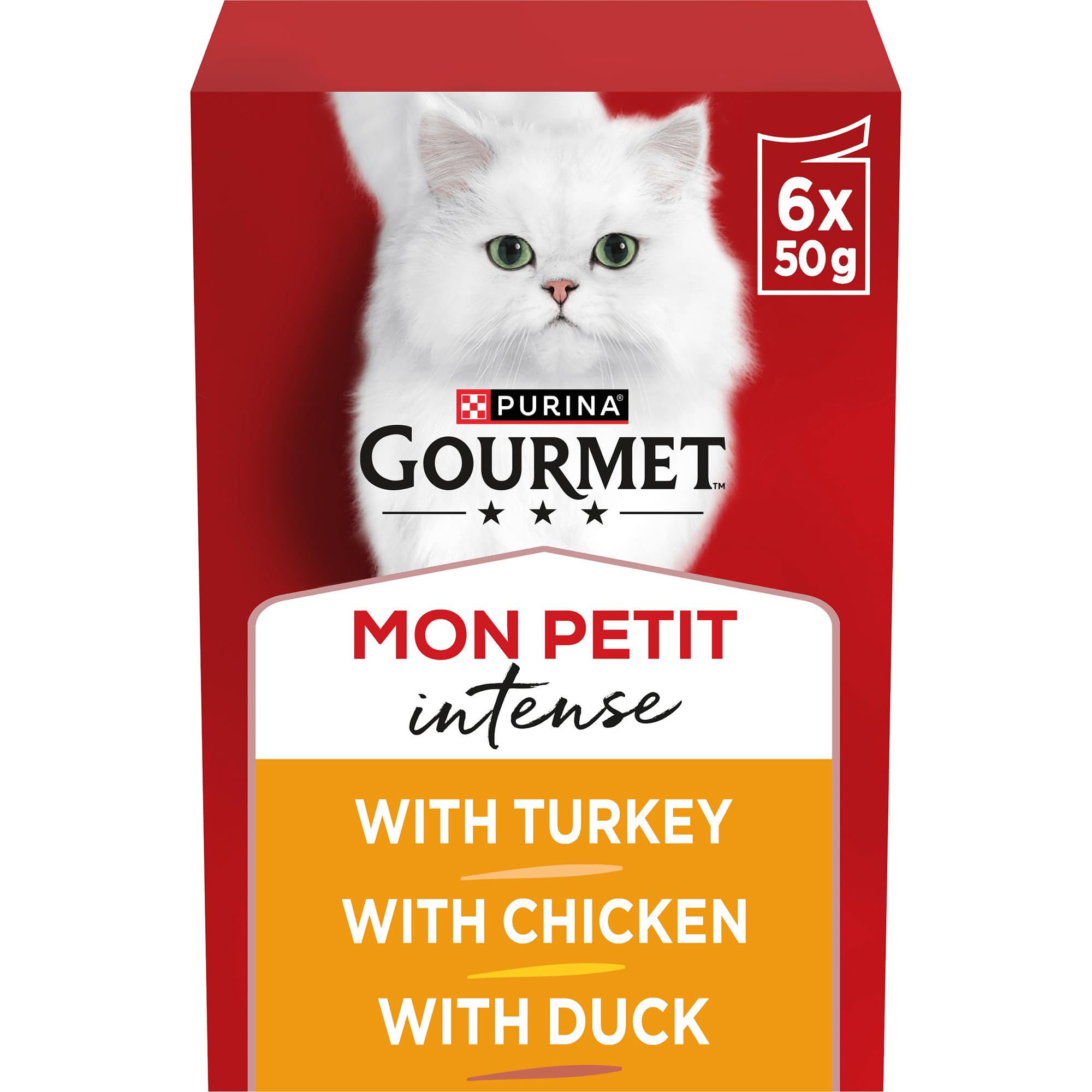 GOURMET Mon Petit Intense Meaty Variety Duck, Chicken, Turkey Wet Cat Food 6x50g (Pack of 8)