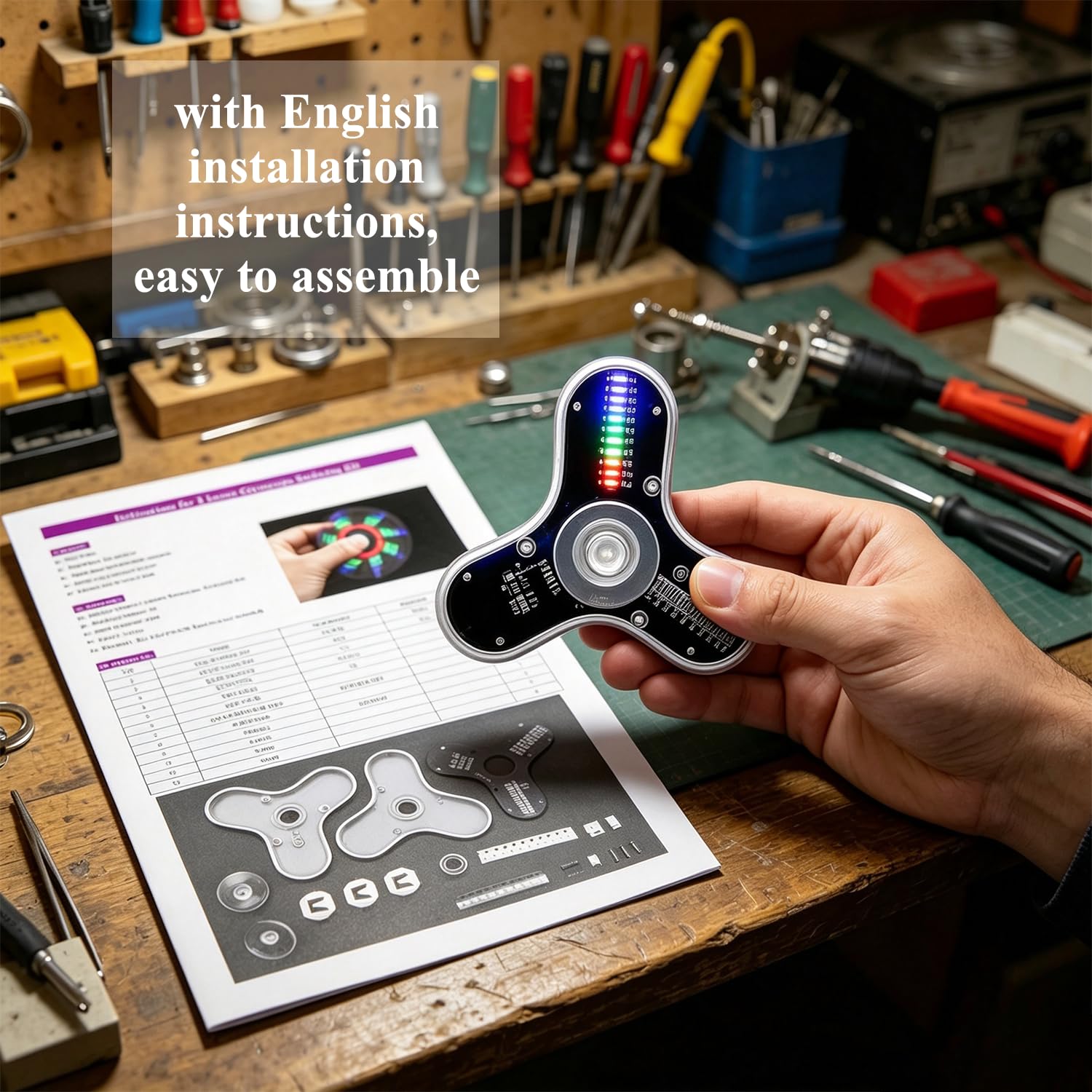 Kit de giroscopio giratorio LED de 3 hojas, kit de soldadura para proyectos electrónicos, kit de práctica de soldadura para niños y adultos ISolderStore