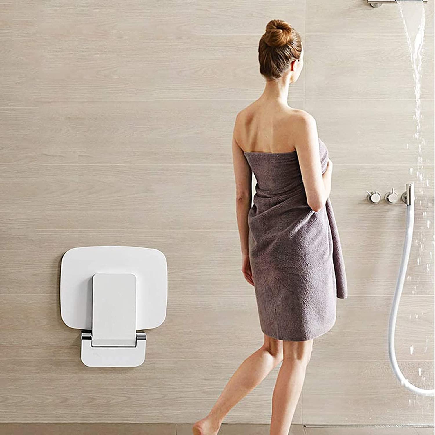 Asiento de Ducha de Pared, Taburete de baño Plegable, Silla Antideslizante Taburete Plegable de Pared de Acero Inoxidable Asiento de Ducha Plegable para bañera Banco de Zapatos de