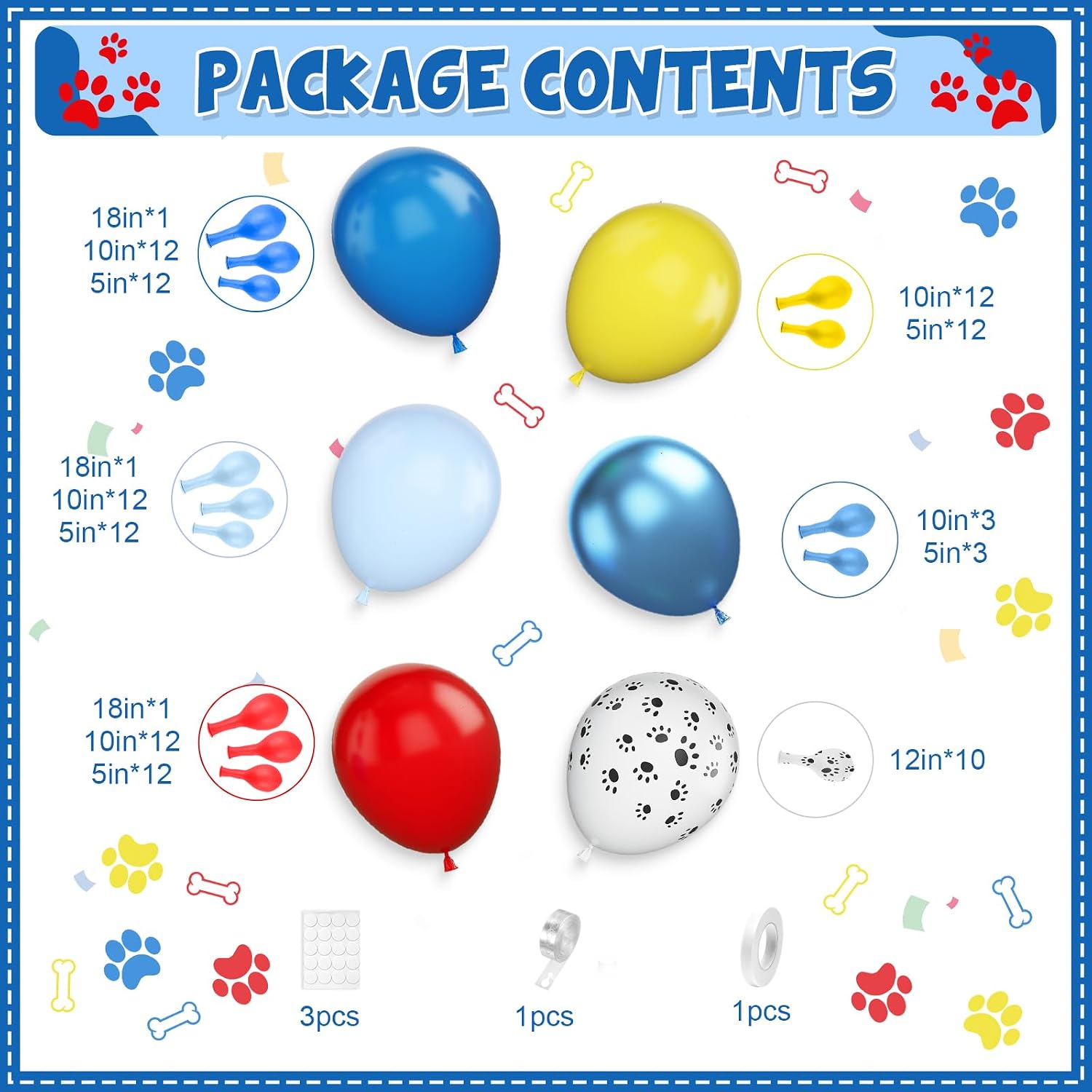 Blue Balloon Arch Garland Kit Dog Paw Blue Yellow Red Paw Print Balloons image 2