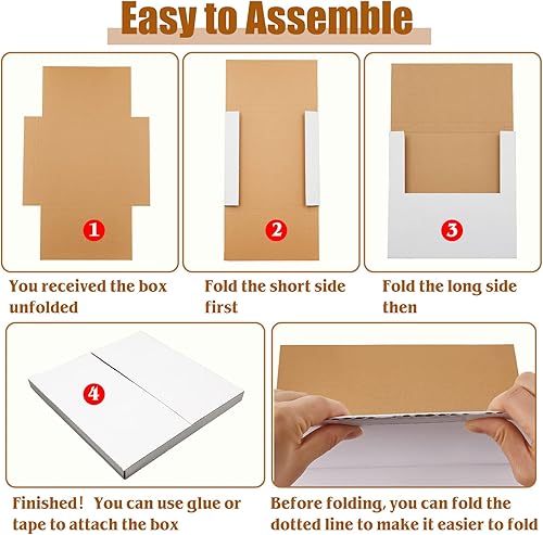 Miniatura 7 de Tinlade Paquete de 50 cajas de envío de discos de vinilo de 12.5 x 12.5 x 1 pulgadas, sobres de vinilo blancos, sobres LP plegables de cartón, caja