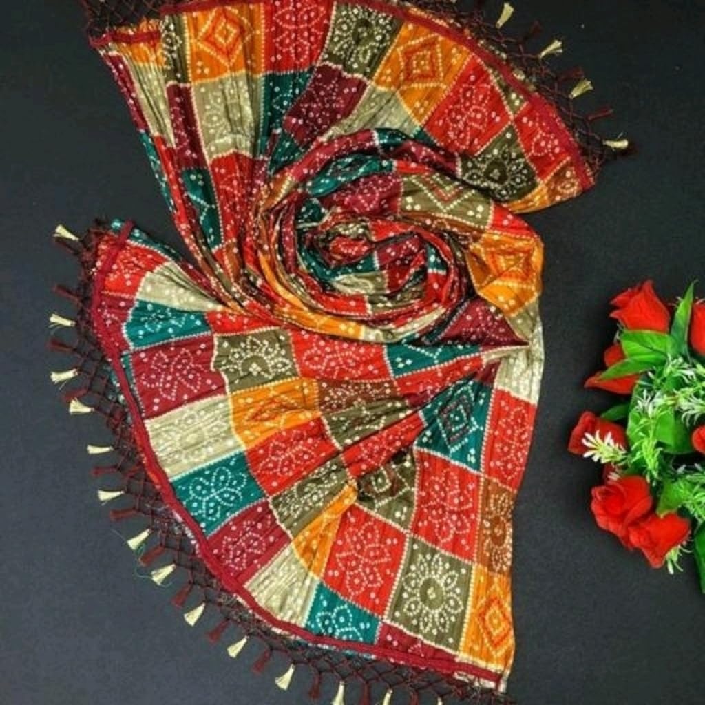 Sanzari Women Rajasthani Traditional Silk Bandhej Dupatta 2.25Mtr