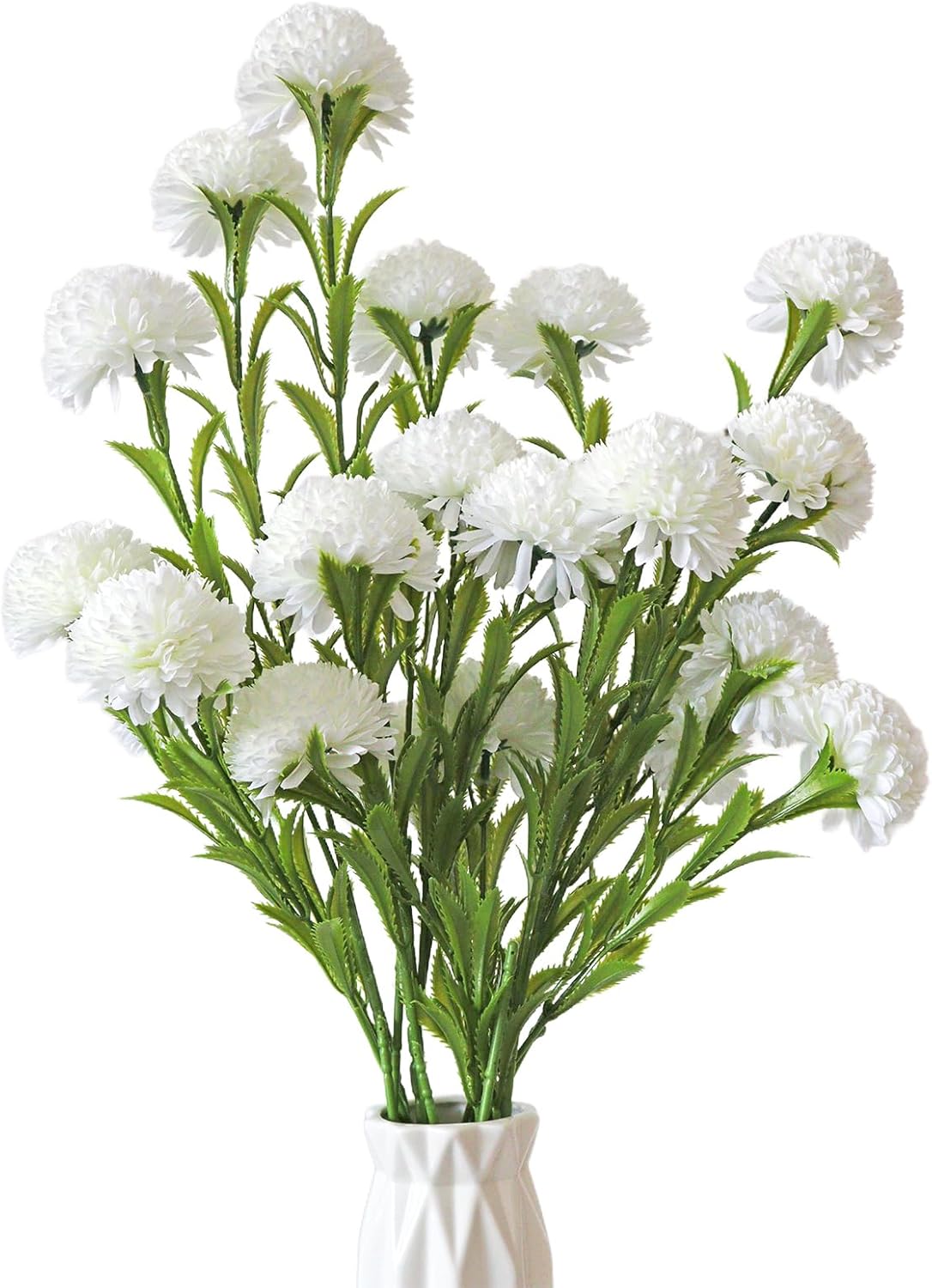 White Chrysanthemum Flowers 4 Stems Faux Chrysanthemum 33.5In Long Stem Pom Pom Kiku Mums Realistic Flower Wedding Centerpieces For Tables Silk Flowers For Outdoors Arrangement Home Party Decor